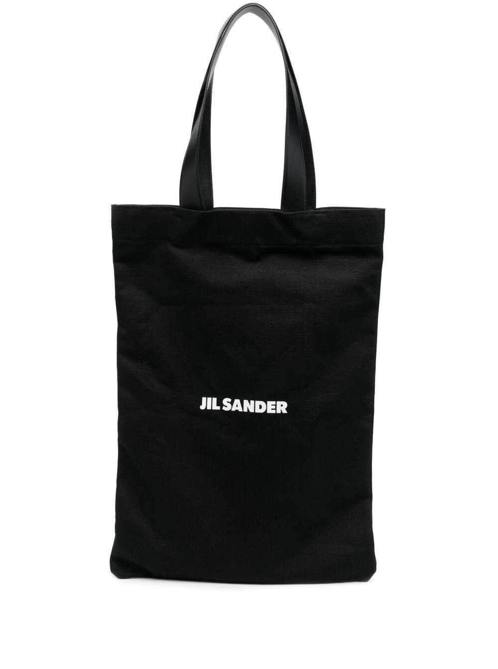 JIL SANDER Black Tote Bag With Logo Print In Canvas Woman Product Image
