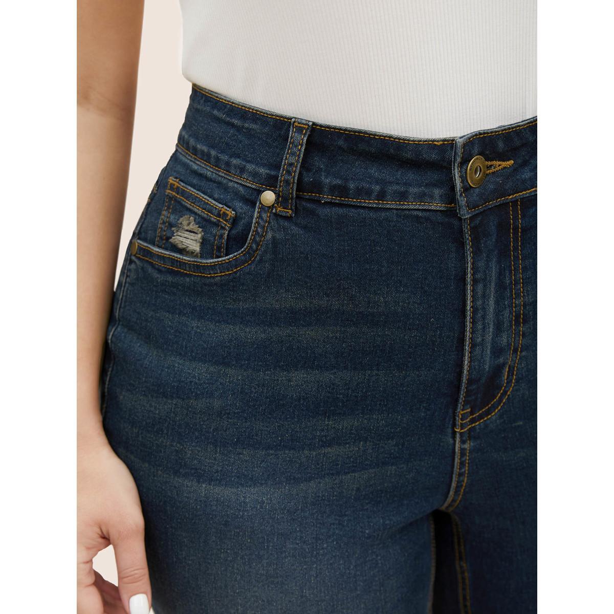 Plus Size Vintage Slanted Pocket Roll Hem Jeans Women DarkBlue Casual High stretch Slanted pocket Jeans BloomChic 30/6X Product Image