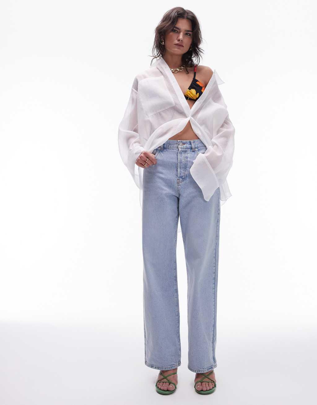 Topshop mid rise Column jeans in vintage bleach Product Image