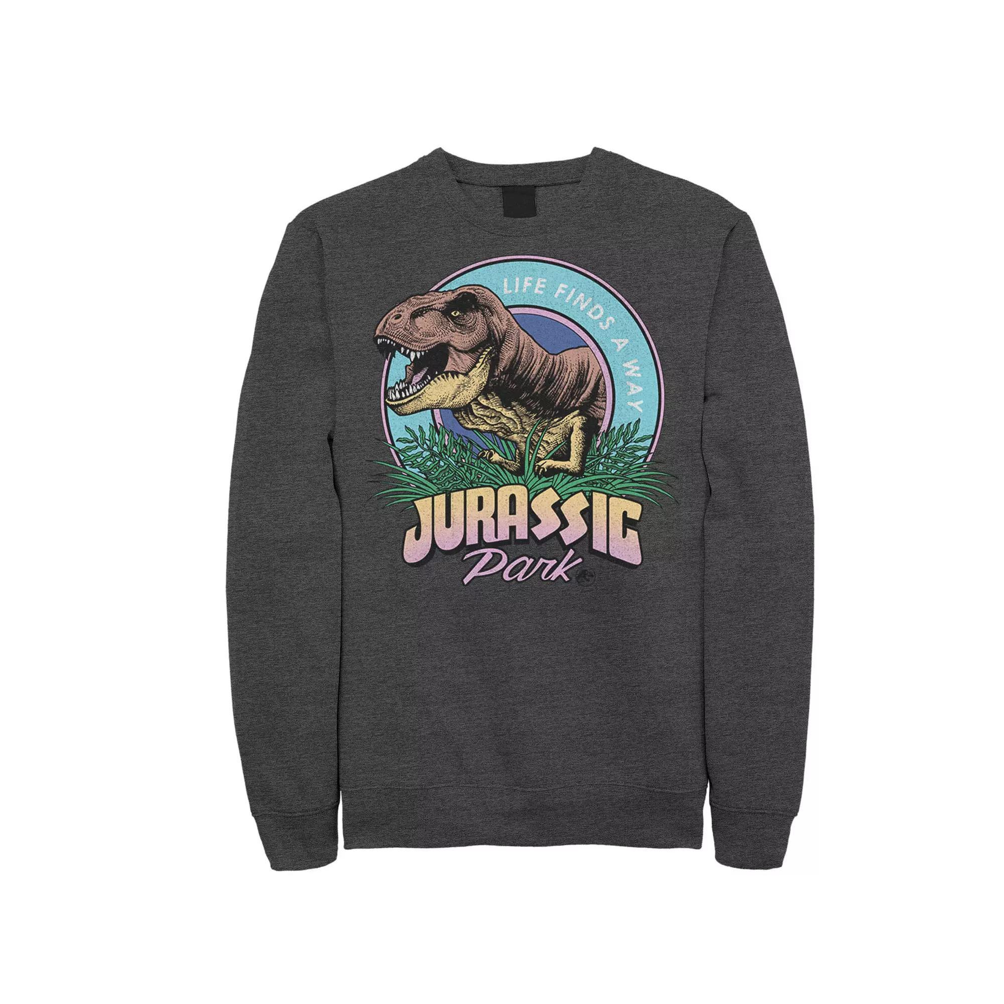 Men's Jurassic Park Life Finds A Way Vibrant Fleece Graphic Pullover, Size: Medium, Grey Heather Product Image
