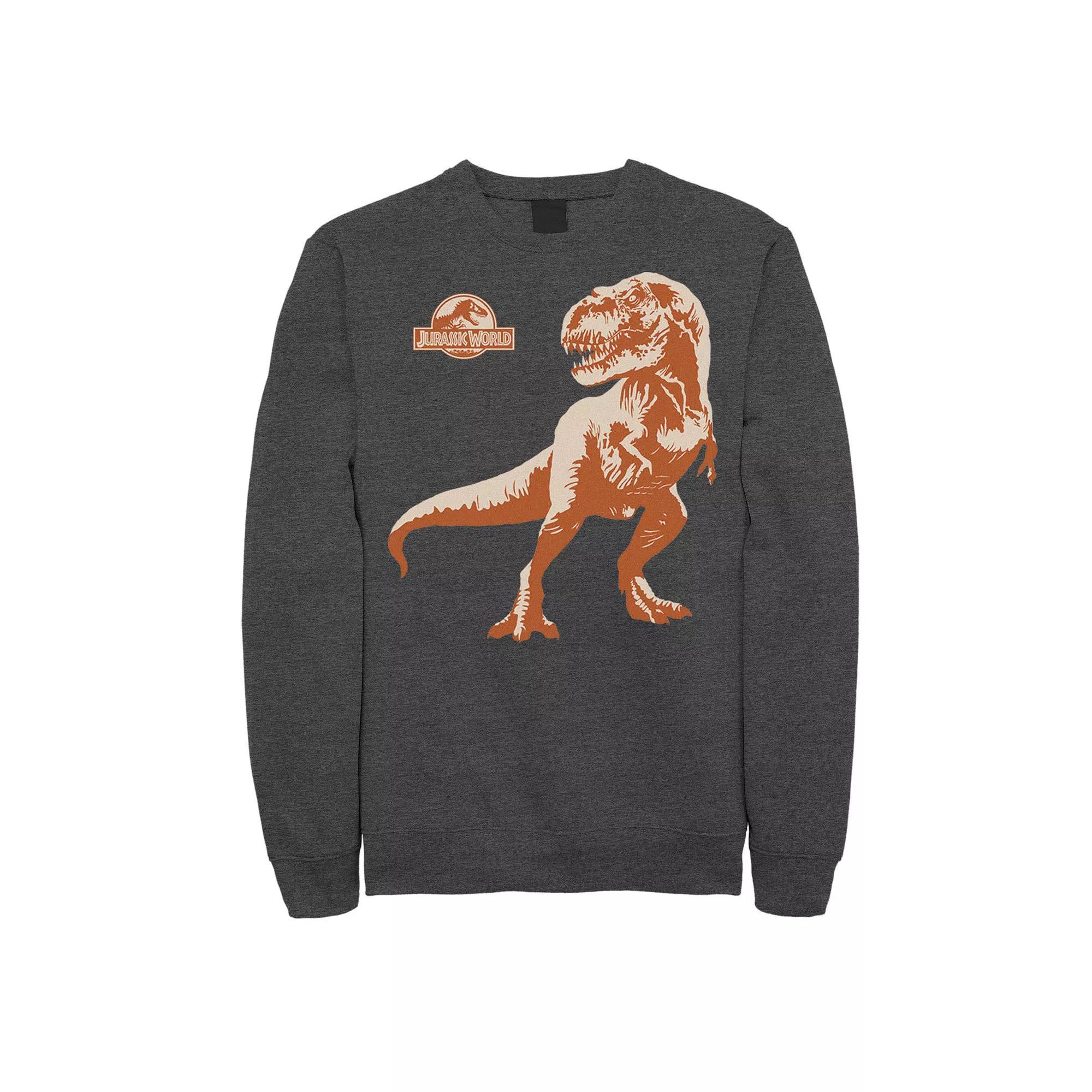 Men's Jurassic Park Orange Hue T-Rex Portrait Logo Graphic Fleece Pullover, Size: 3XL, Blue Product Image