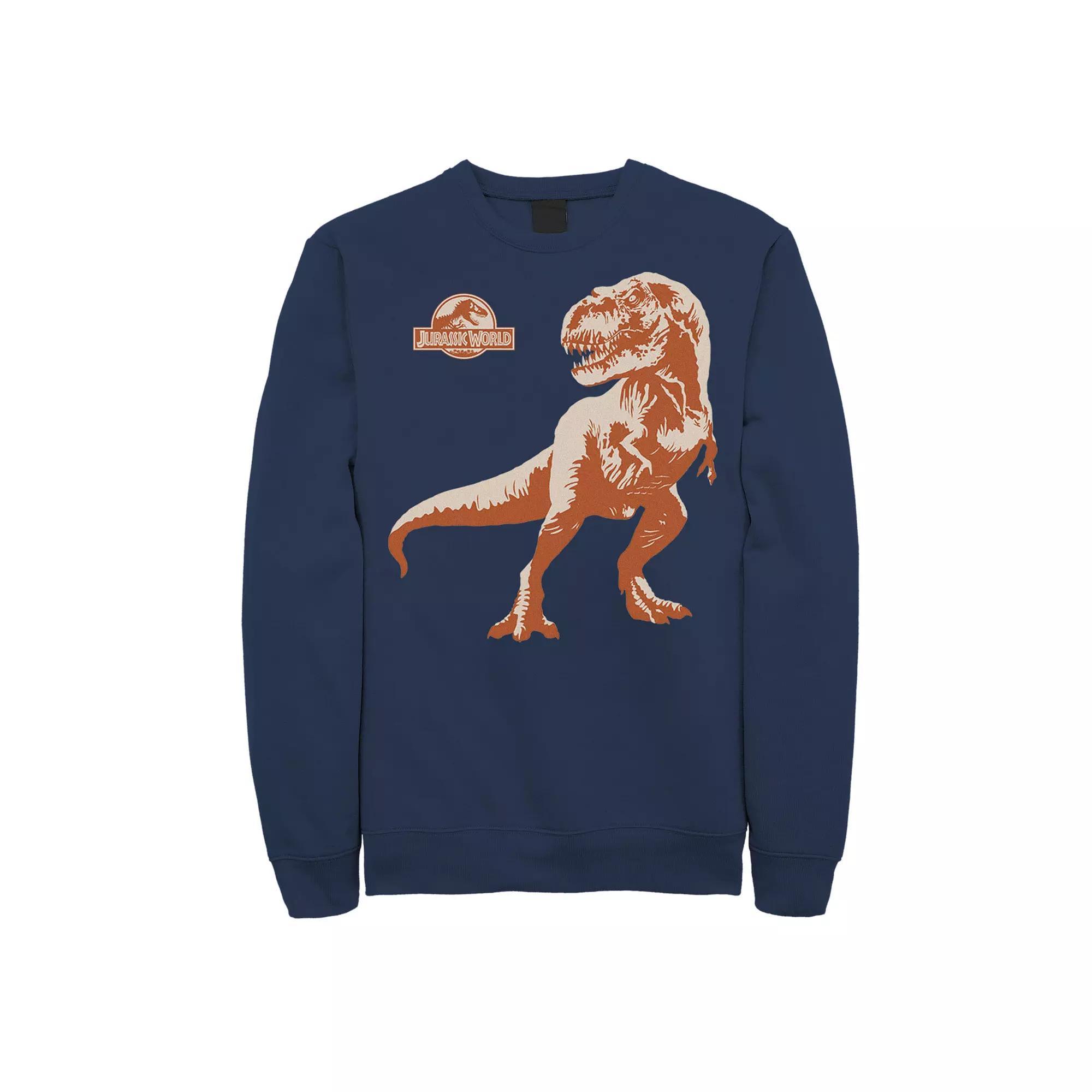 Men's Jurassic Park Orange Hue T-Rex Portrait Logo Graphic Fleece Pullover, Size: 3XL, Blue Product Image