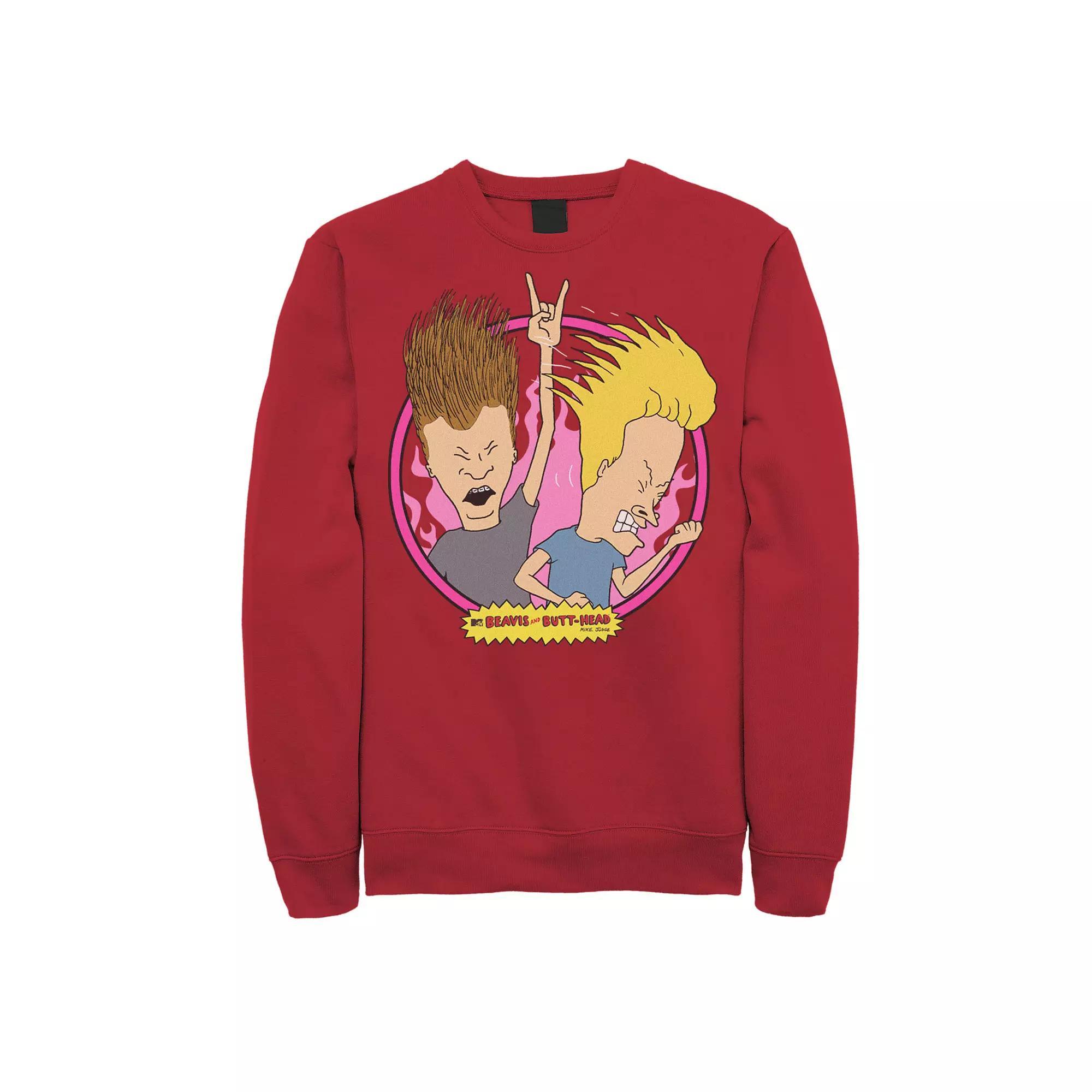 Men's Beavis & Butthead Rock N Roll Circle Portrait Sweatshirt, Size: Medium, White Product Image
