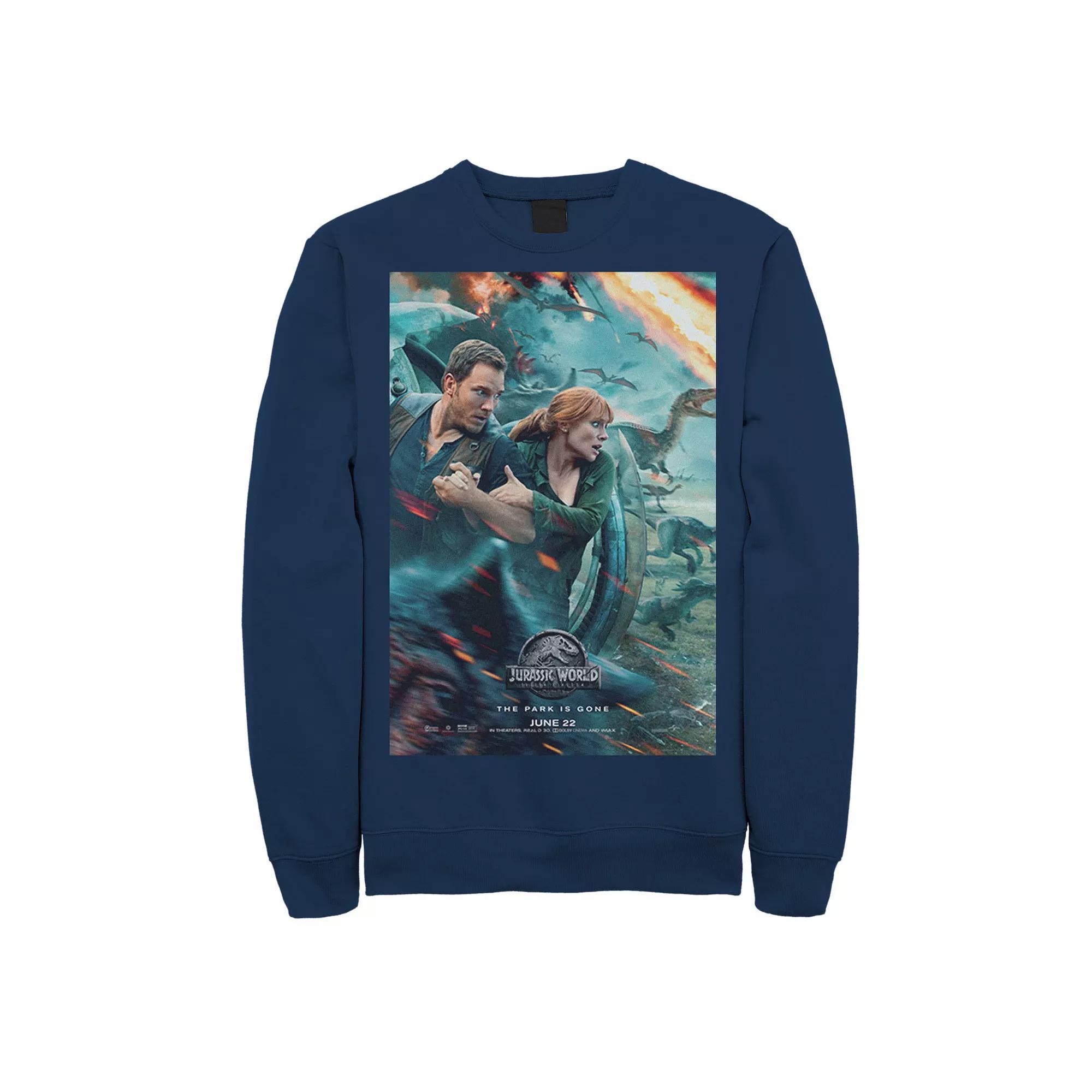 Men's Jurassic World Two Owen Claire Movie Poster Sweatshirt, Size: XL, Blue Product Image