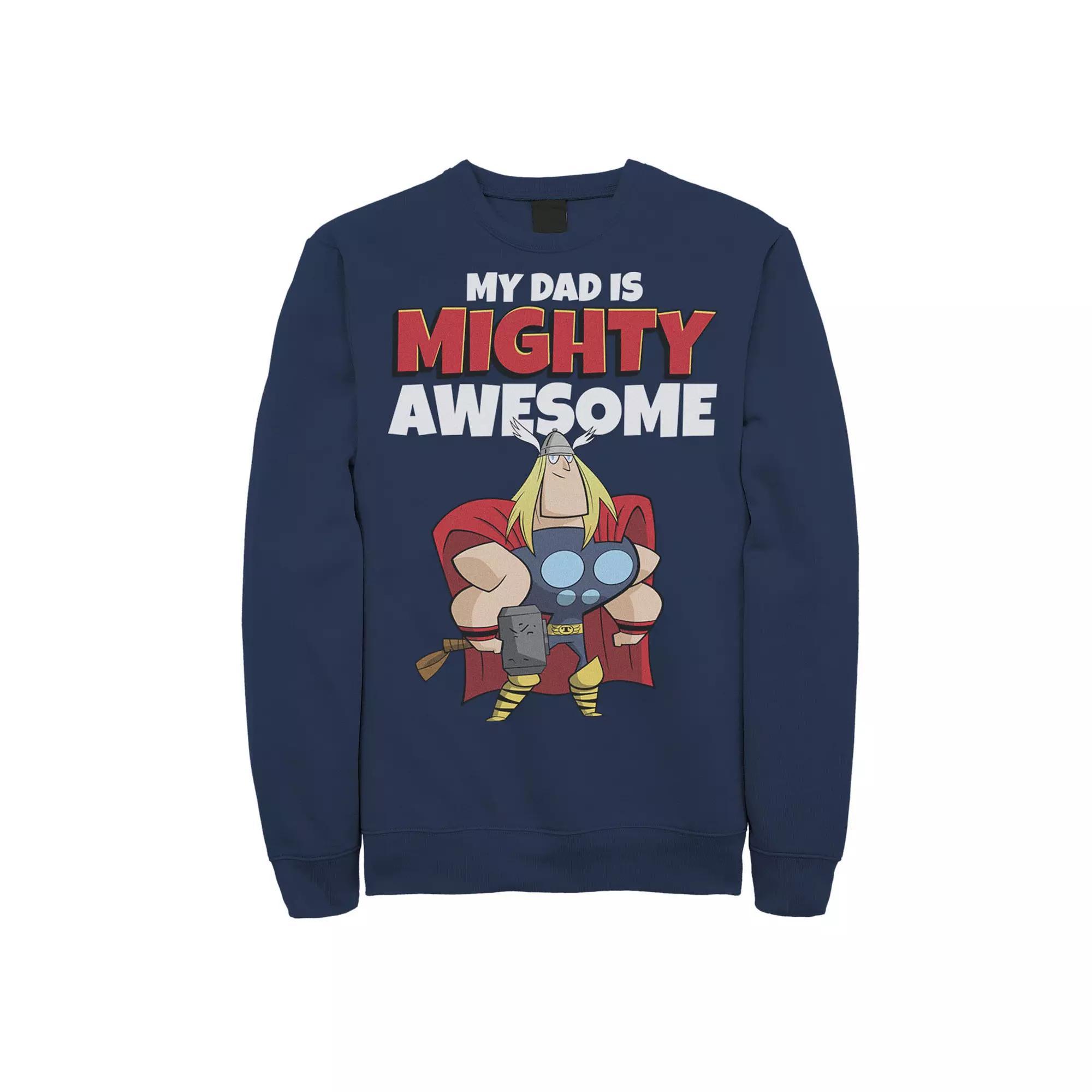 Men's Marvel Father's Day My Dad Is Mighty Awesome Thor Portrait Sweatshirt, Size: Medium, Blue Product Image