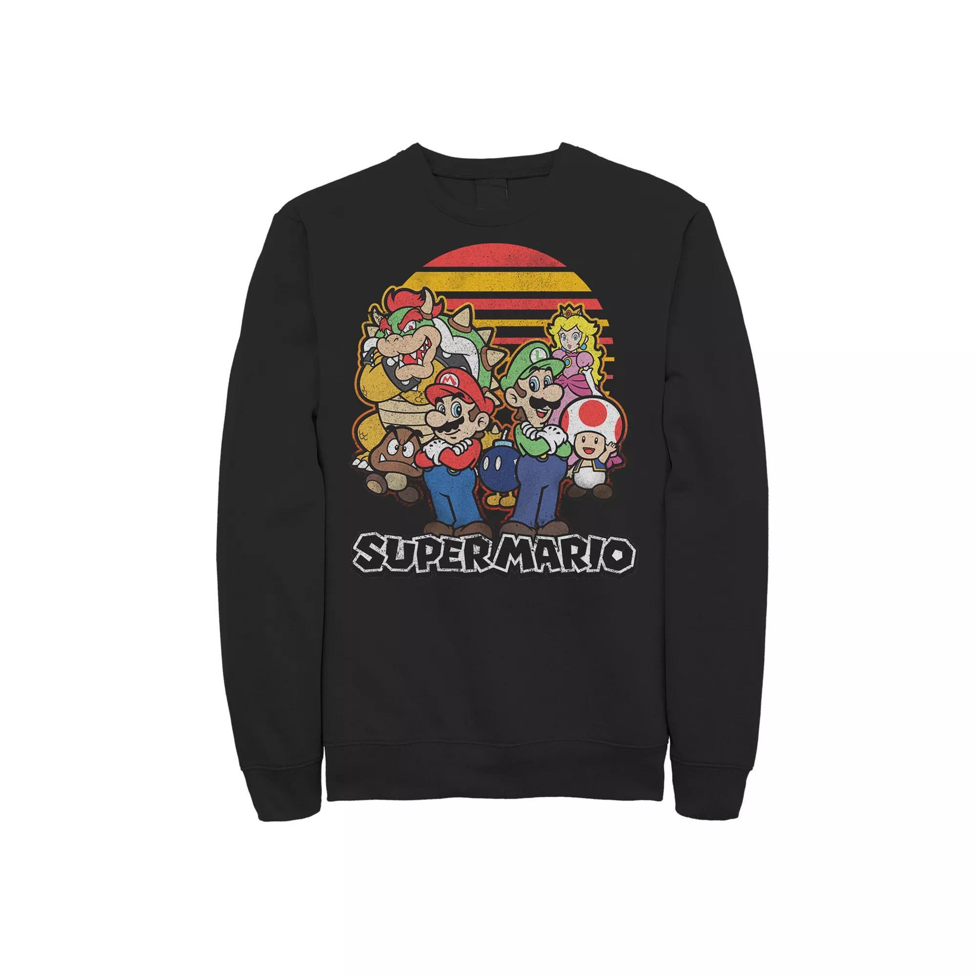 Men's Super Mario Retro Sunset Group Shot Sweatshirt, Size: XL, Black Product Image