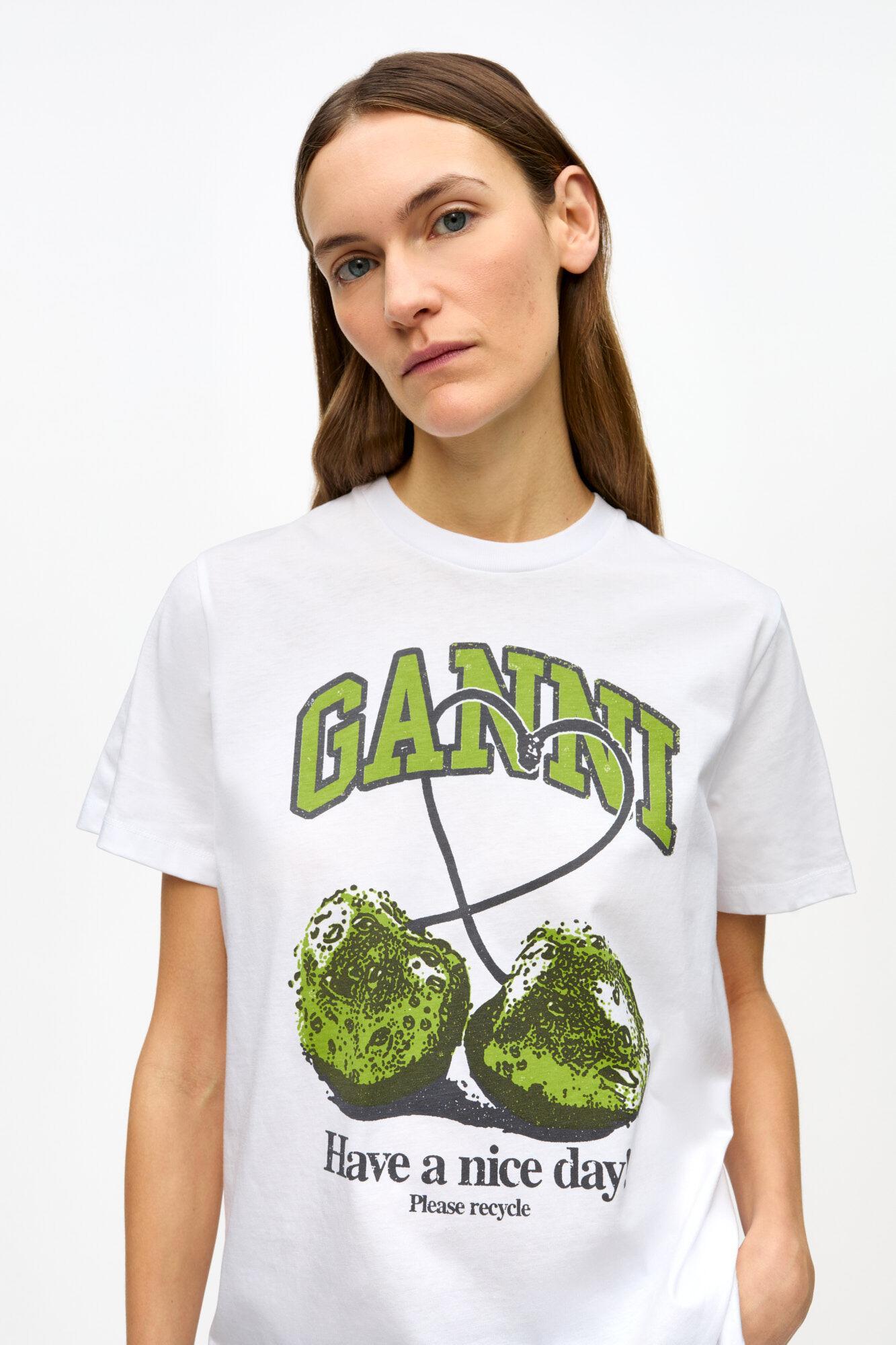 White Basic Jersey Cherry Relaxed T-shirt Product Image