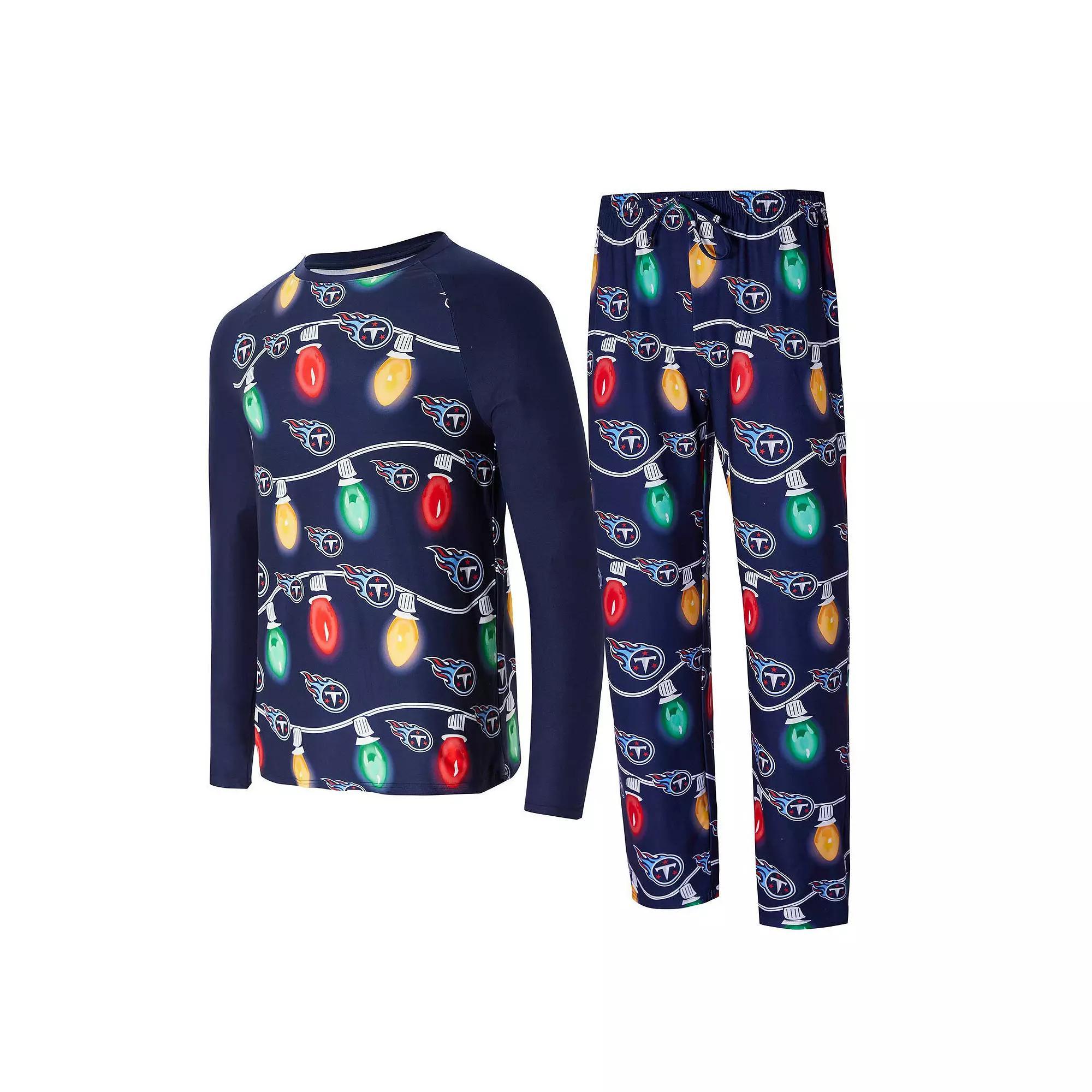 Men's Concepts Sport  Navy Tennessee Titans Garland Knit Raglan Long Sleeve T-Shirt and Pants Set, Size: Large, Blue Product Image