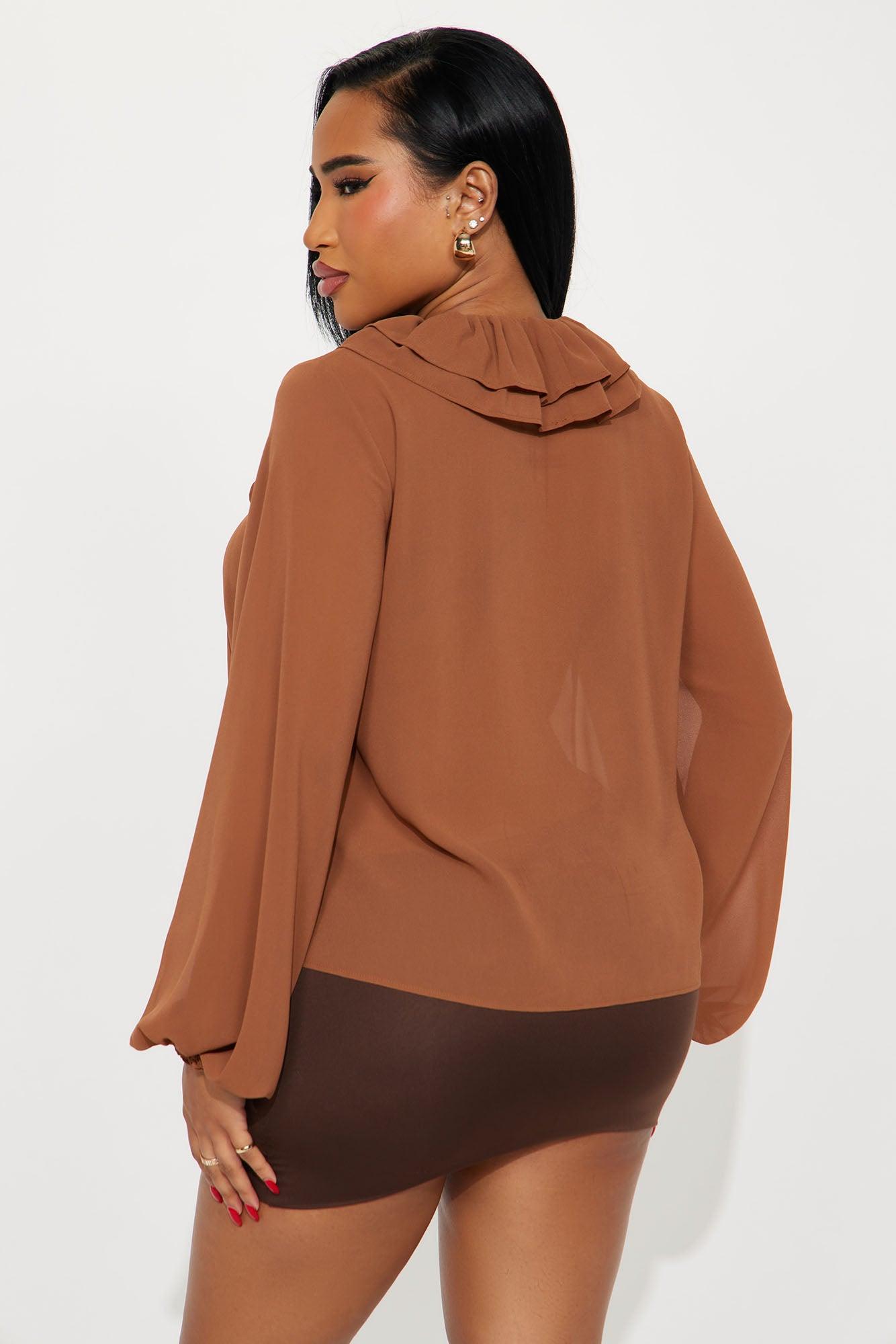 Living For This Ruffle Chiffon Blouse - Mocha Product Image
