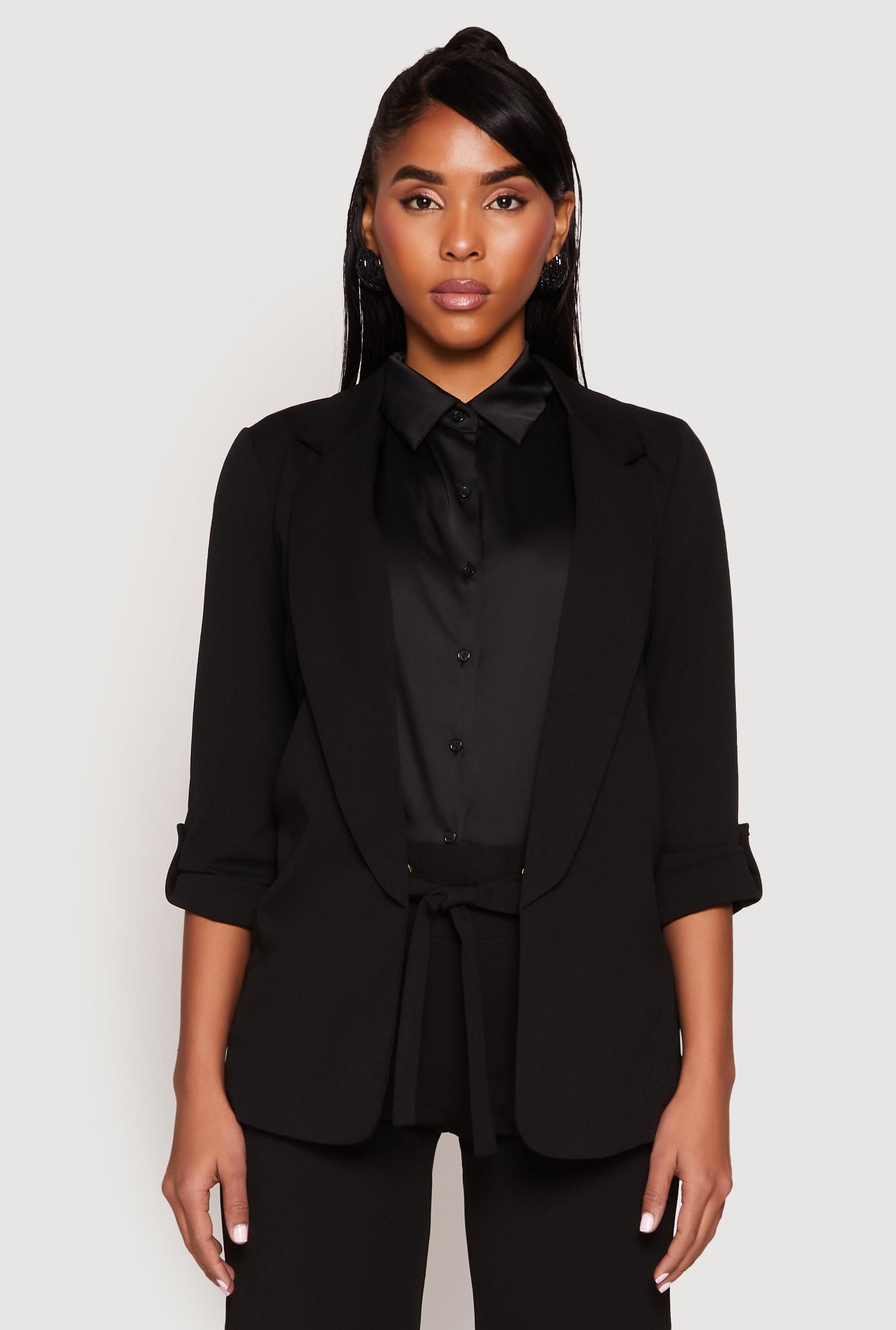 Womens Crepe Knit Open Front Blazer Product Image