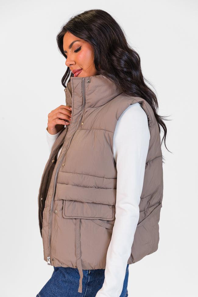 Won Me Over Mushroom Oversized Puffer Vest FINAL SALE Product Image