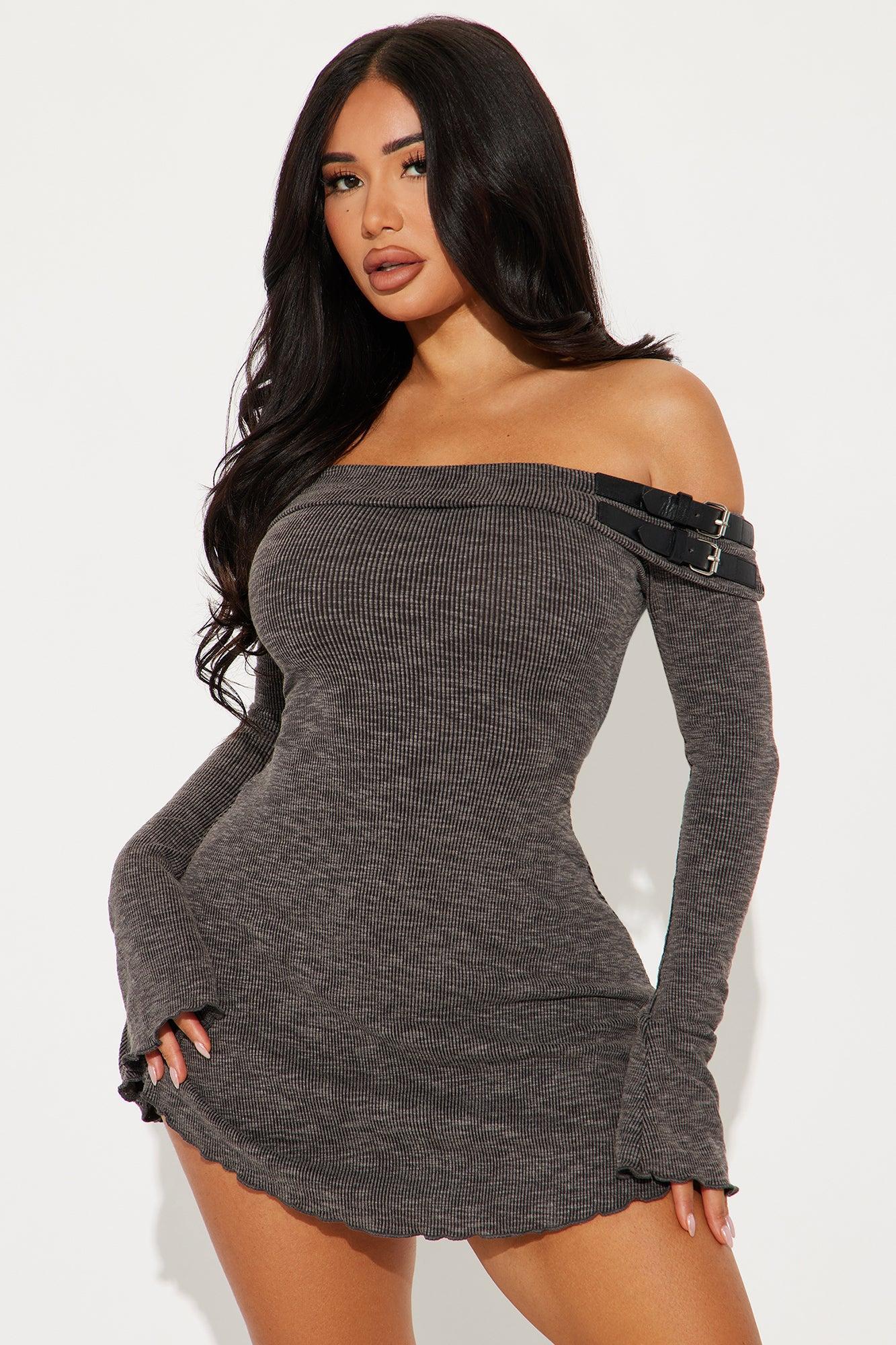 Dazed Dreams Ribbed Mini Dress - Charcoal Product Image