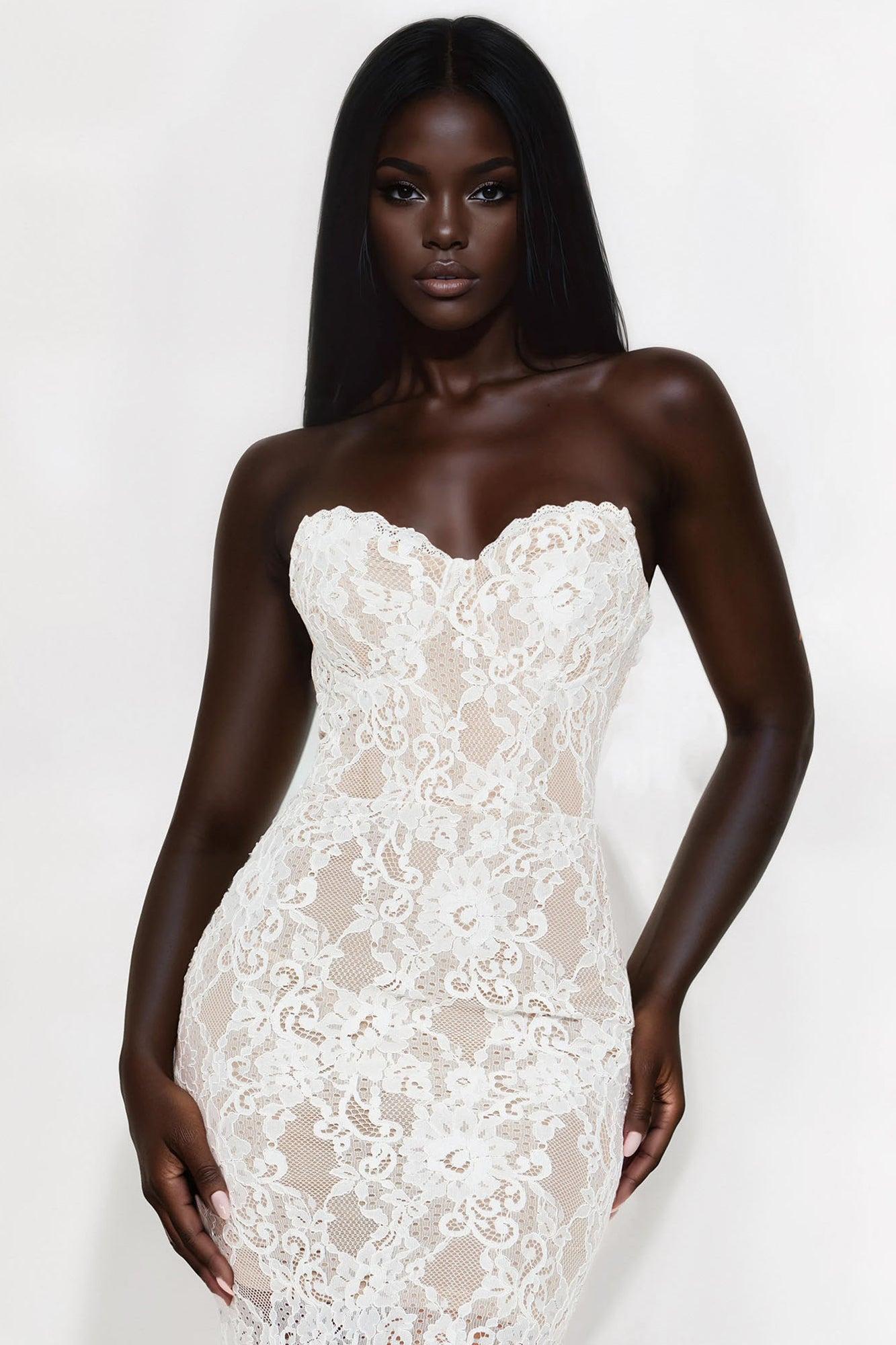 Hanna Sheer Lace Maxi Dress - White Product Image