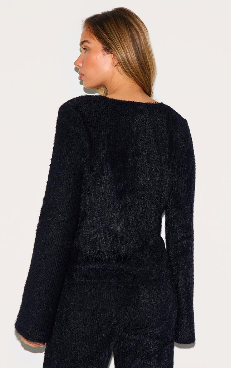 Black Textured V Neck Button Cardigan Product Image
