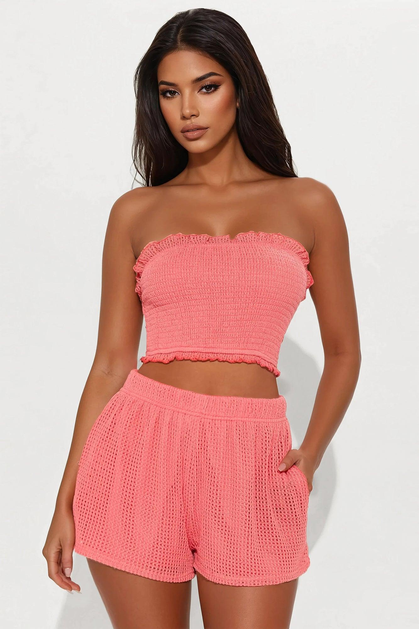 Chelsea Crochet Short Set - Coral Product Image