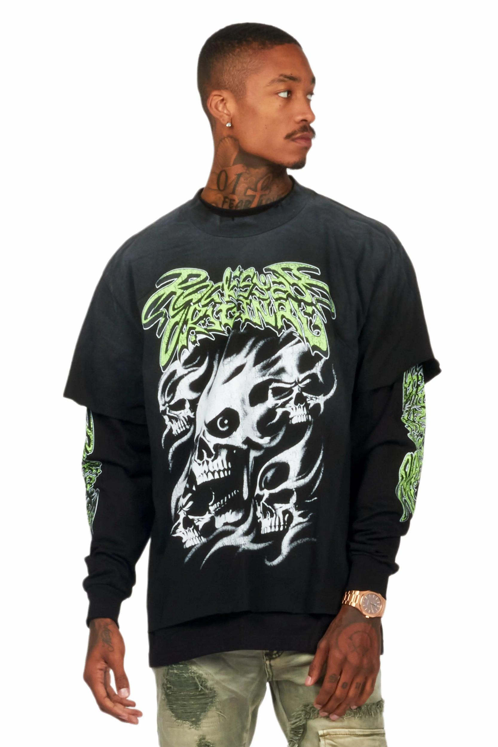Schtupp Black Double Layer Long Sleeve Graphic T-Shirt Male Product Image