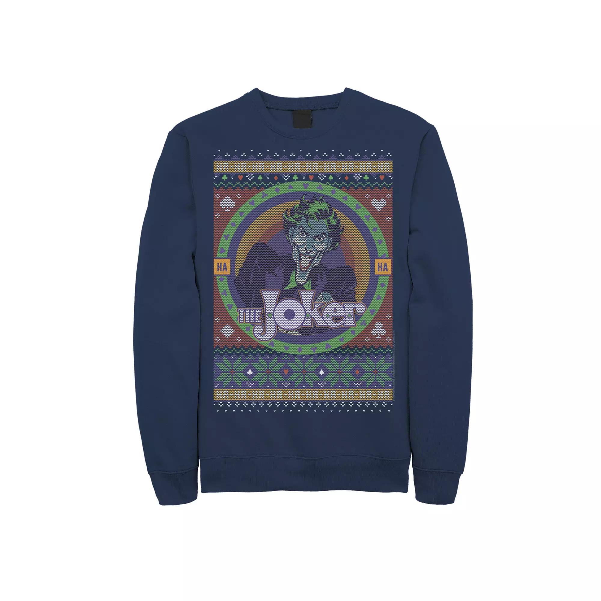 Mens DC Comics Batman The Joker Retro Knit Style Fleece Blue Product Image
