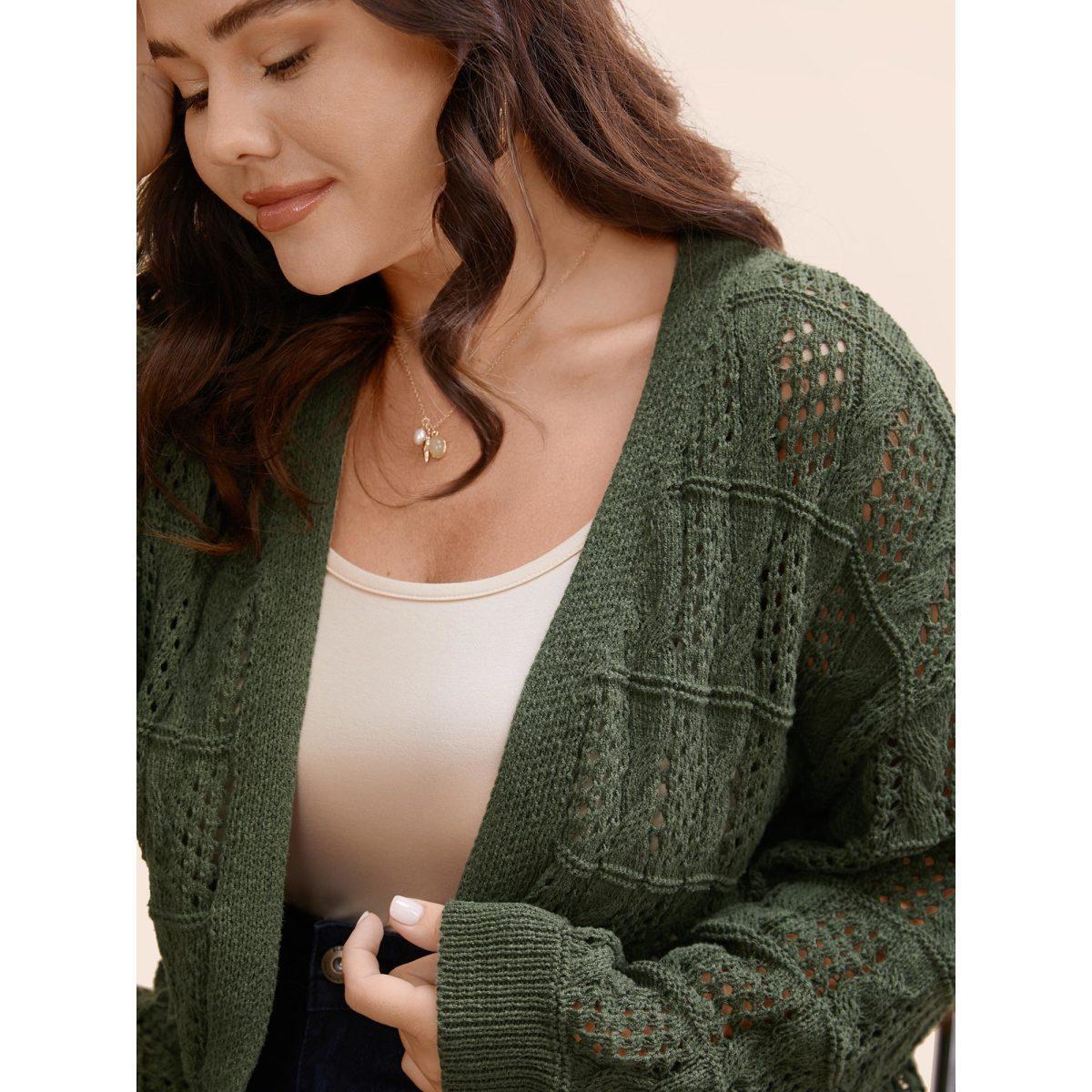 Plus Size Textured Cable Knit Pocket Cardigan Moss Women Casual Loose Long Sleeve Everyday Cardigans BloomChic 28/5X Product Image