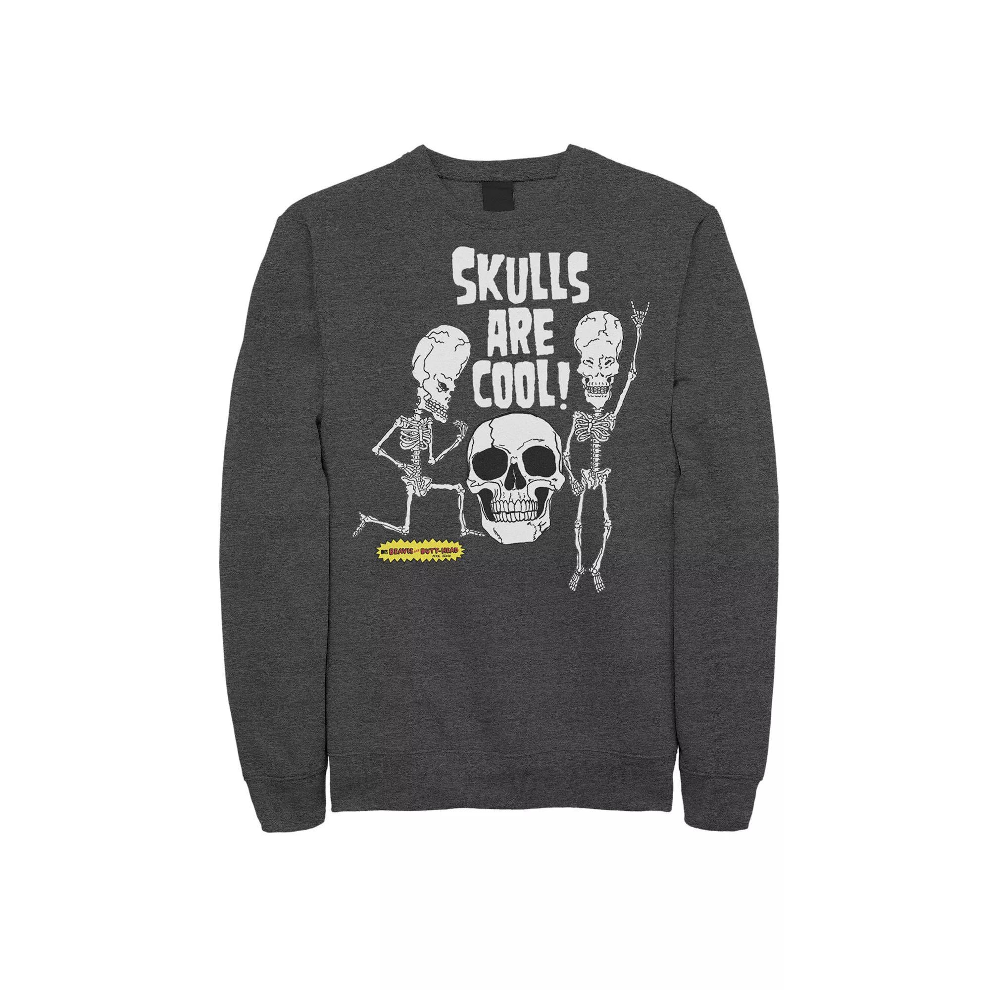 Men's Beavis and Butt-Head "Skulls Are Cool" Sweatshirt, Size: XL, Grey Heather Product Image