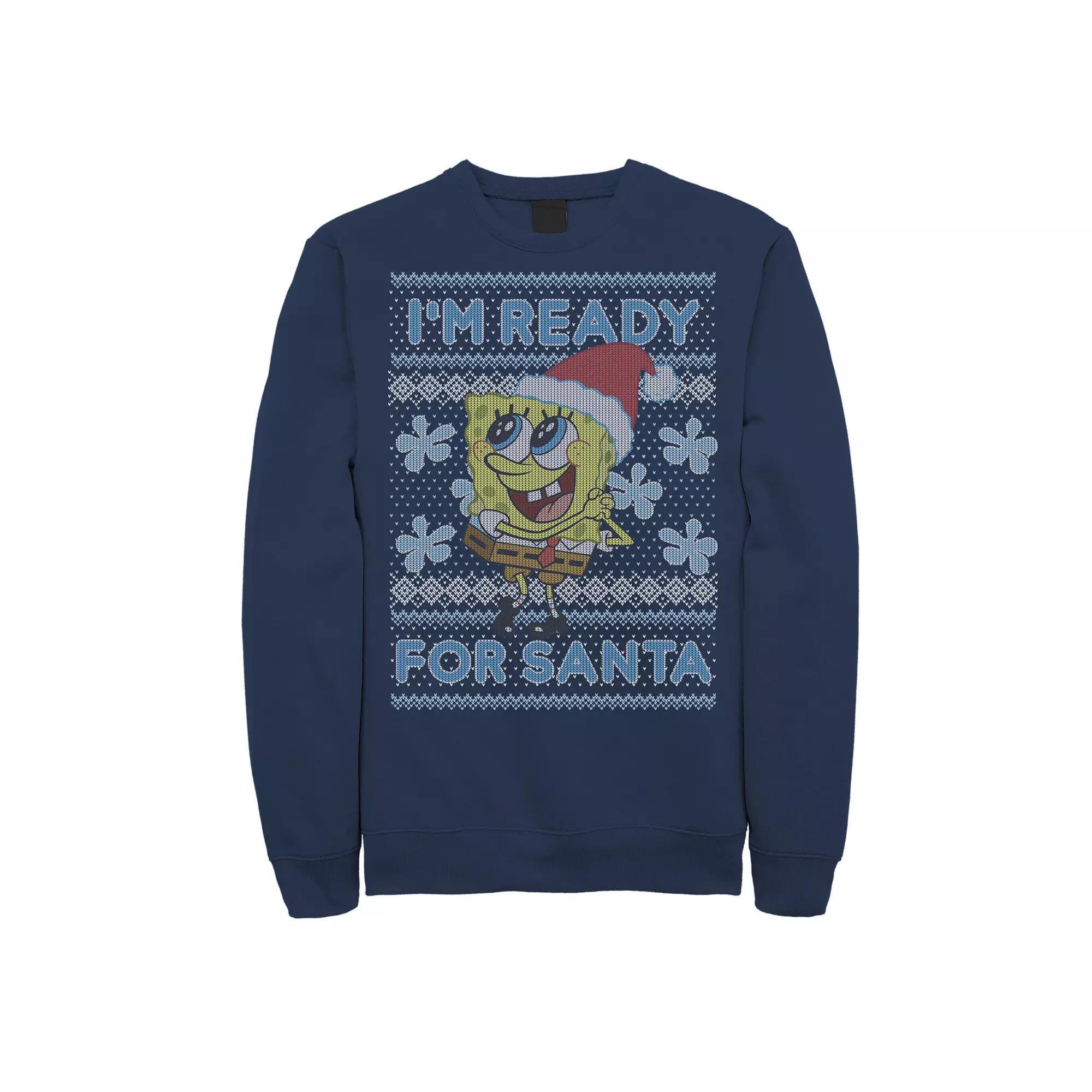 Men's Nickelodeon SpongeBob SquarePants I'm Ready For Santa Ugly Christmas Graphic Fleece Pullover, Size: 3XL, Blue Product Image
