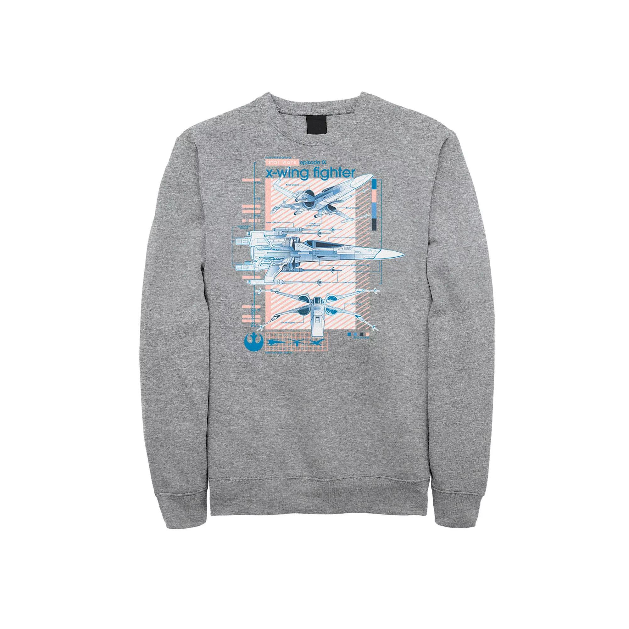 Men's Star Wars The Rise of Skywalker X-Wing Details Fleece Graphic Top, Size: Large, Athletic Grey Product Image