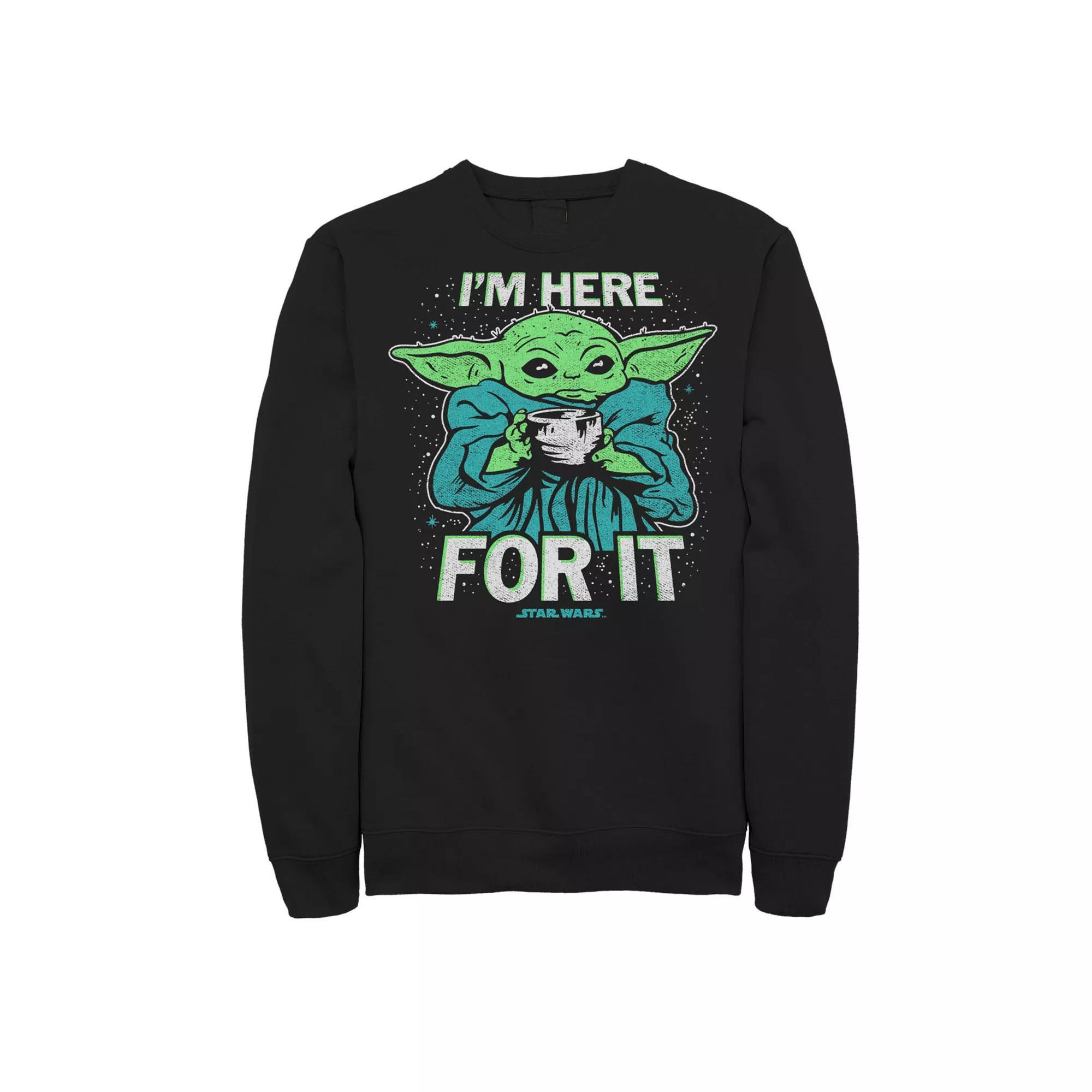 Men's Star Wars The Mandalorian The Child I'm Here For It Graphic Fleece Sweatshirt, Size: XL, Black Product Image