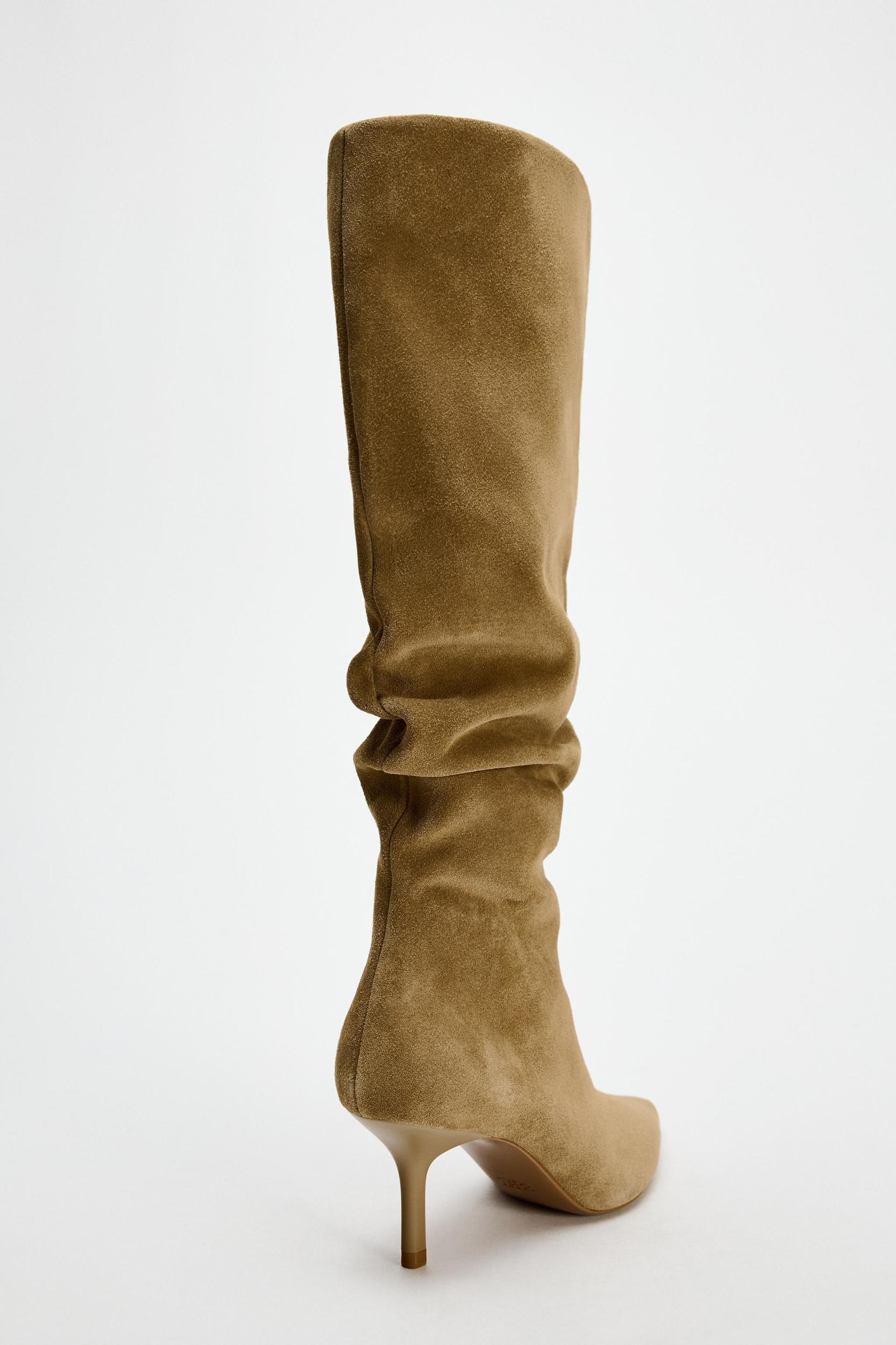 RUCHED SPLIT LEATHER HEELED BOOTS Product Image