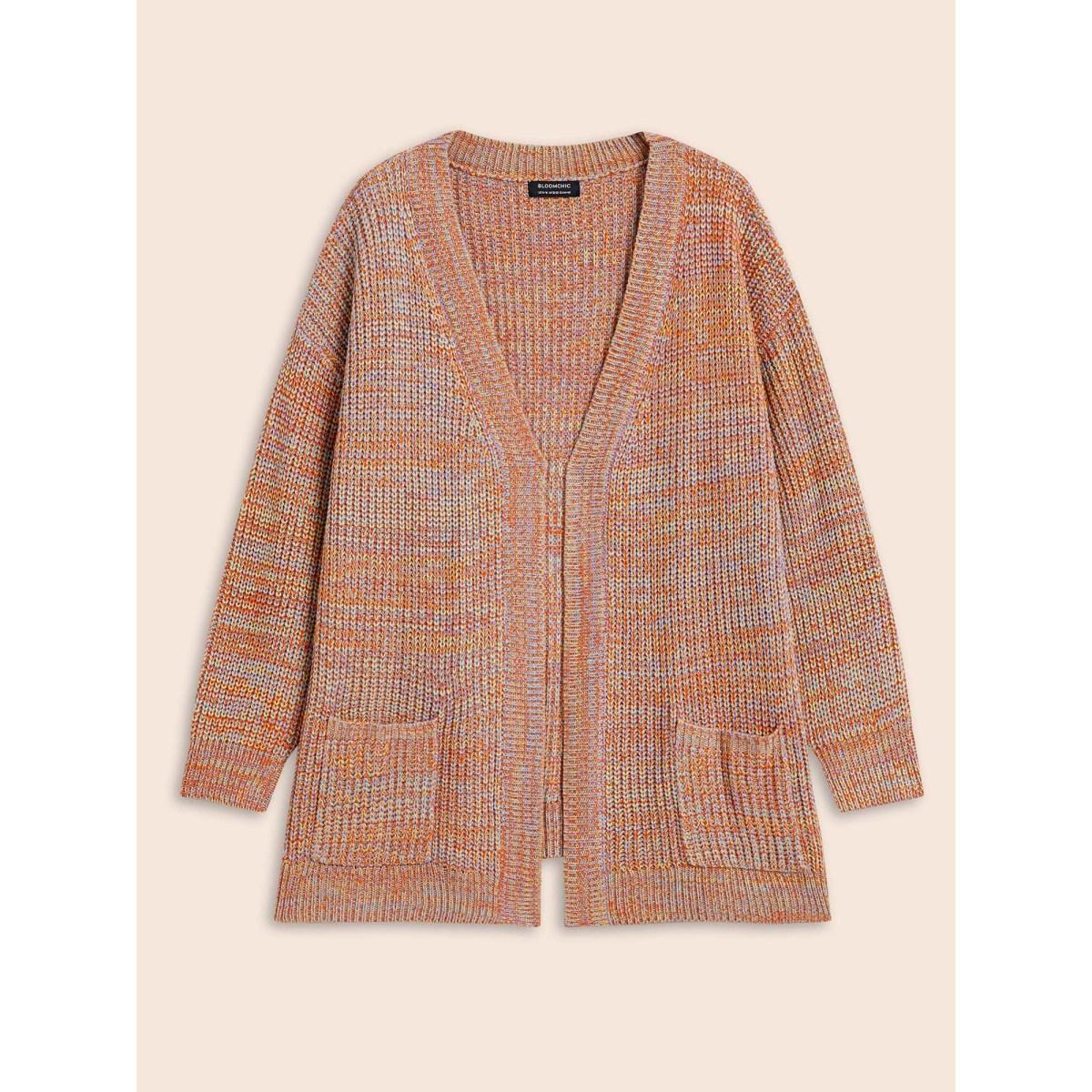 Plus Size Heather Patch Pocket Drop Shoulder Cardigan Multicolor Women Casual Loose Long Sleeve Everyday Cardigans BloomChic 30/6X Product Image