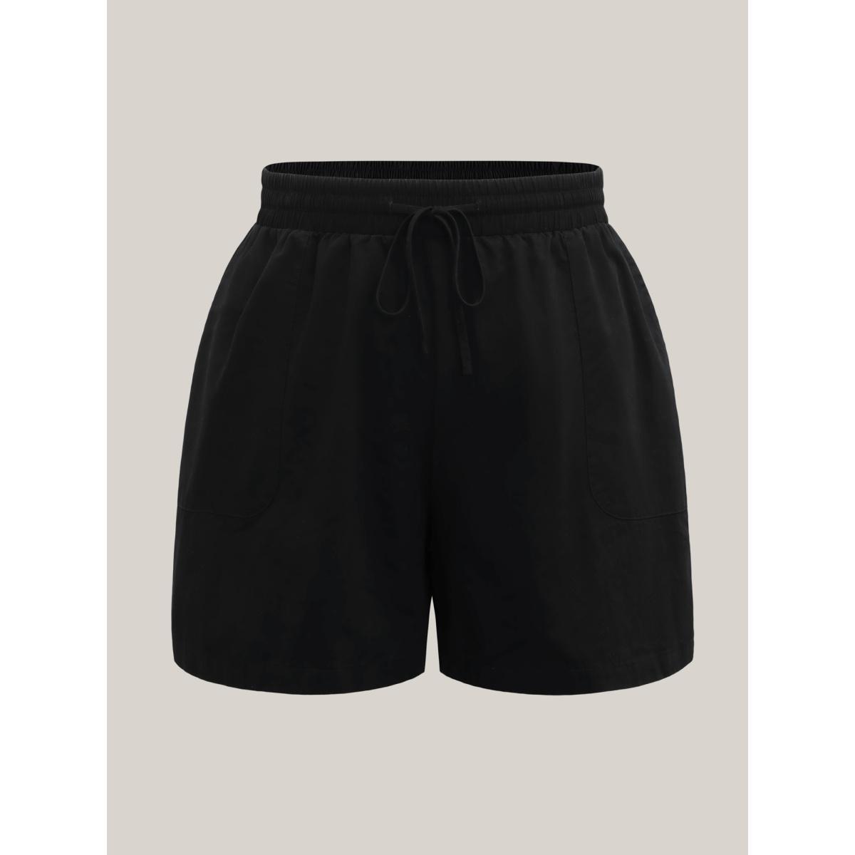 Plus Size Waist-Drawstring Wide-Leg Shorts Women Black Casual Drawstring Wide Leg Everyday-Casual Shorts BloomChic 28/5X Product Image