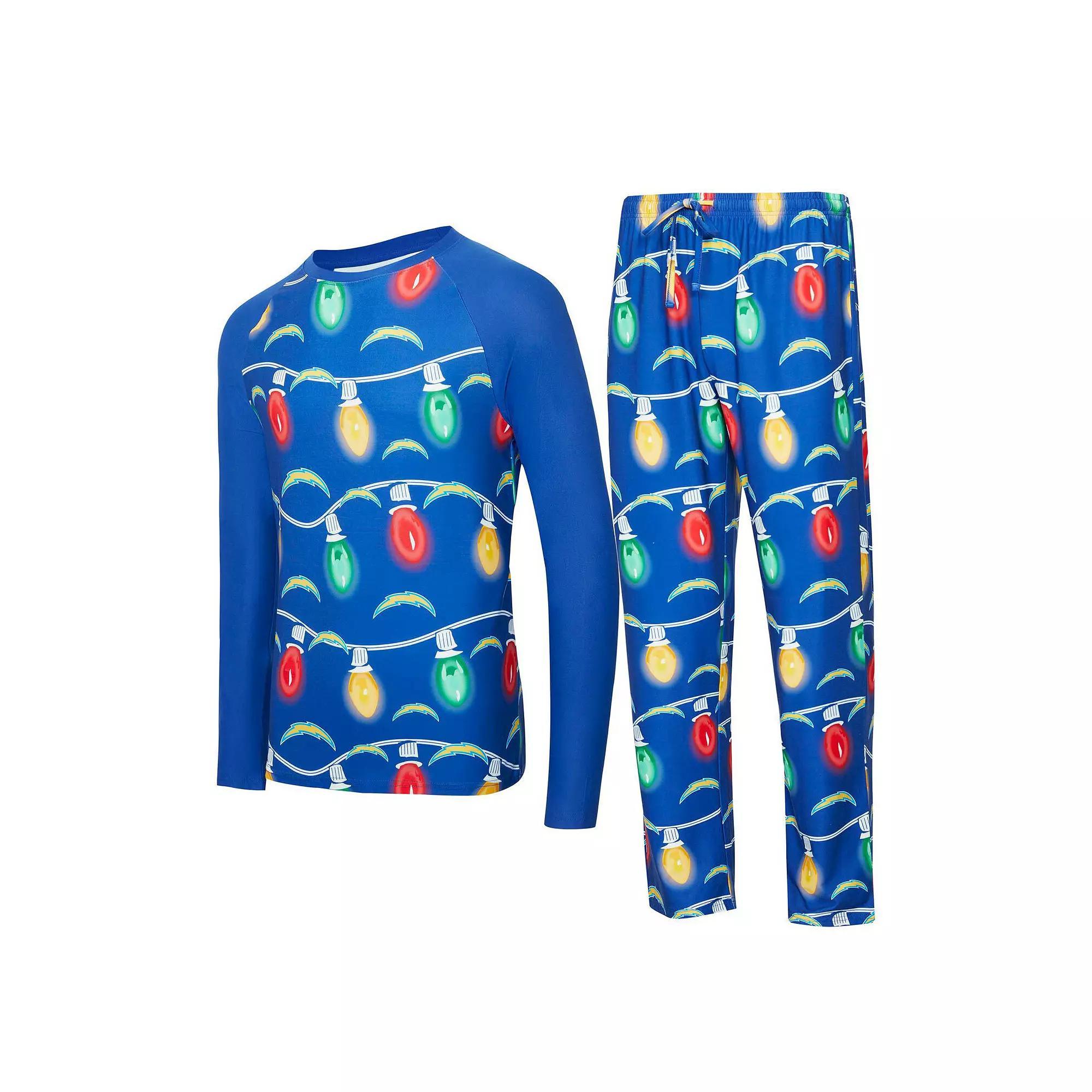 Men's Concepts Sport  Royal Los Angeles Chargers Garland Knit Raglan Long Sleeve T-Shirt and Pants Set, Size: 2XL, Blue Product Image
