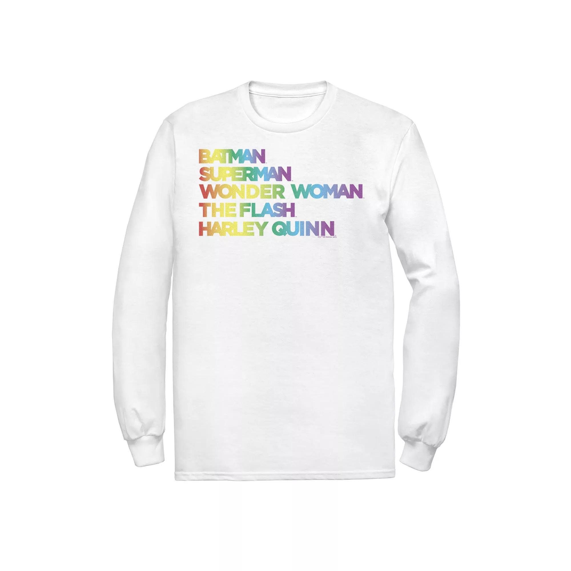 Men's Justice League Member Graidient Rainbow Word Stack Tee, Size: XXL, White Product Image