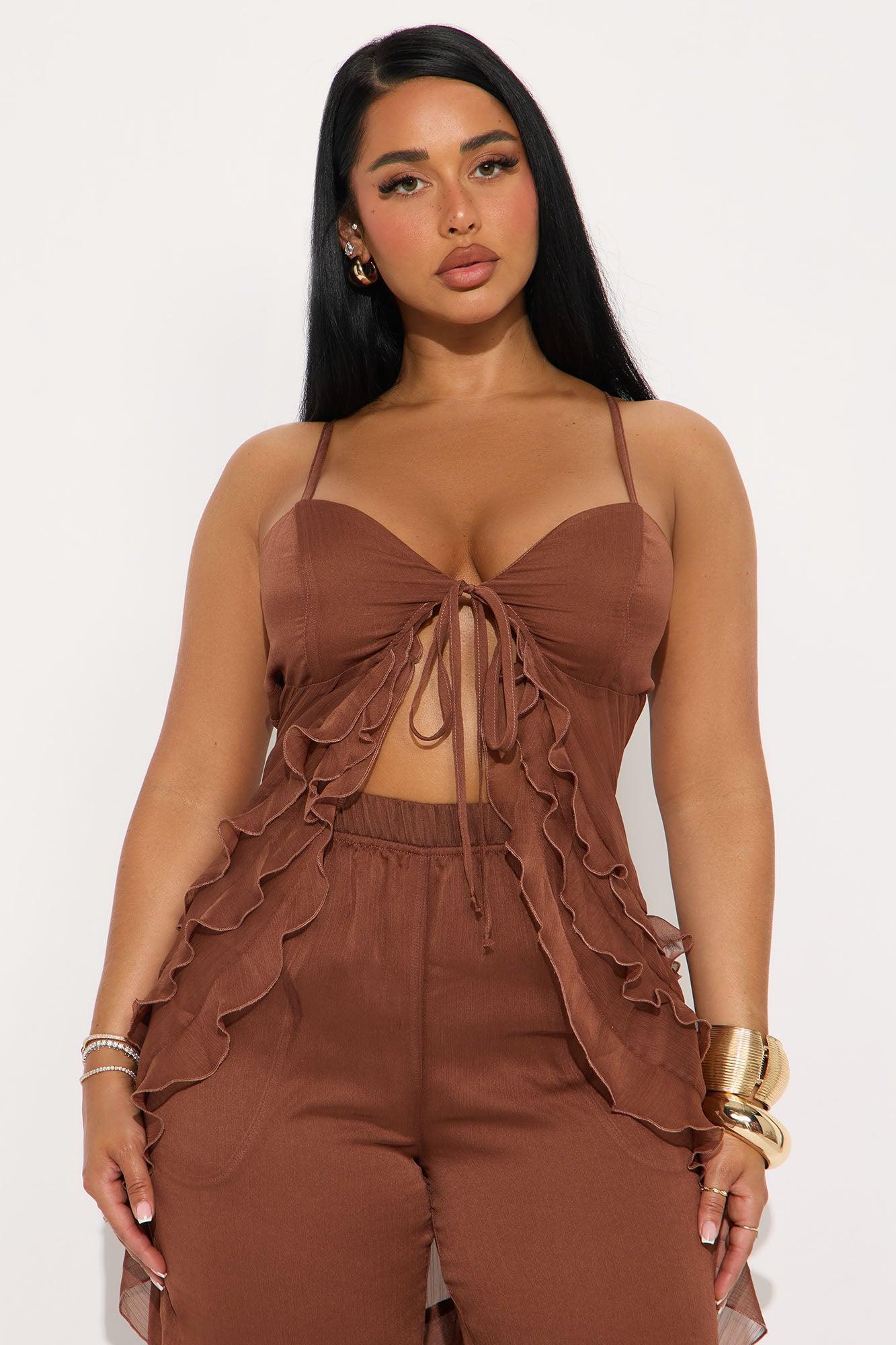 Giana Flowy Chiffon Pant Set - Brown Product Image