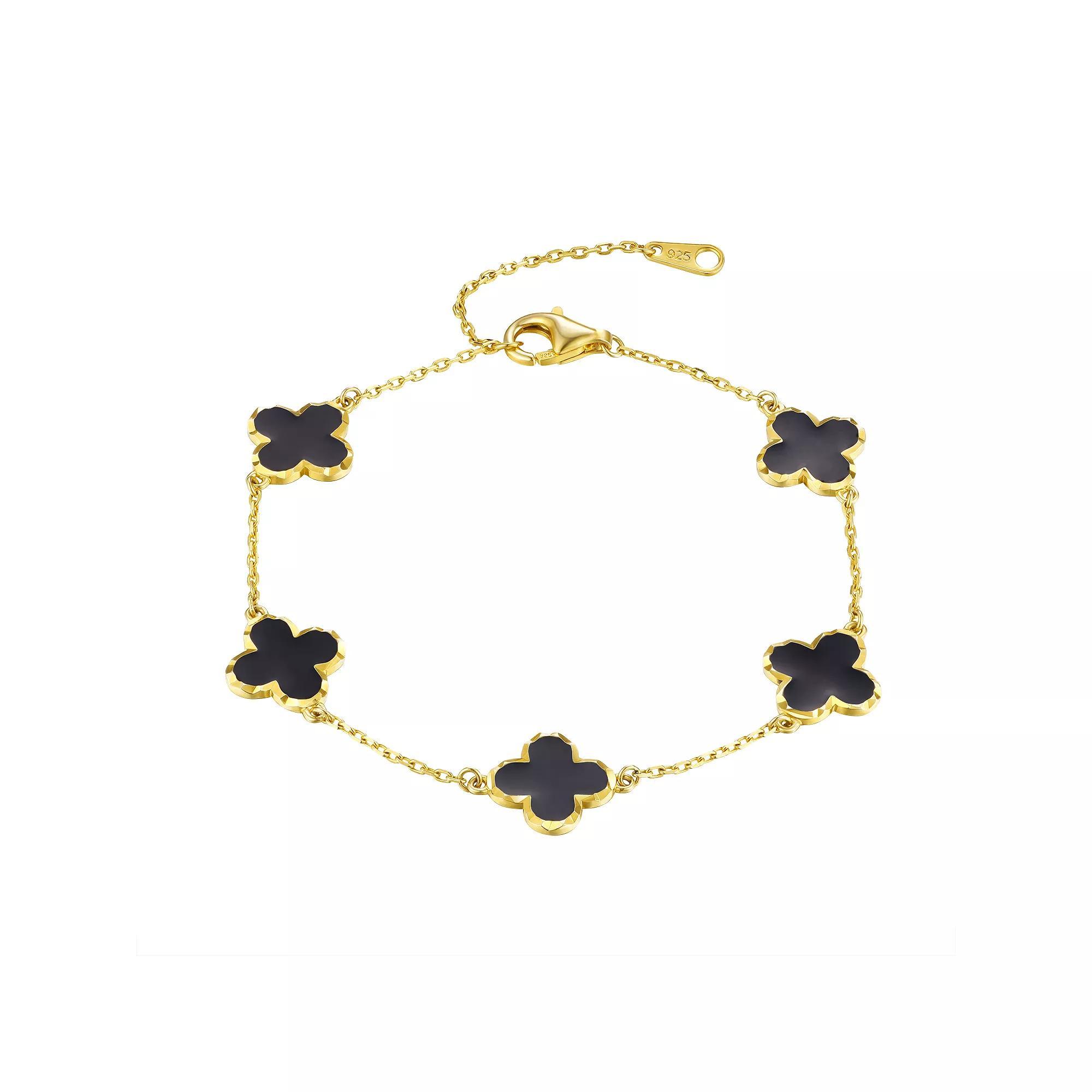 Designs by Gioelli 14k Gold Over Silver Black Enamel Clover Bracelet, Womens Gold Tone Product Image