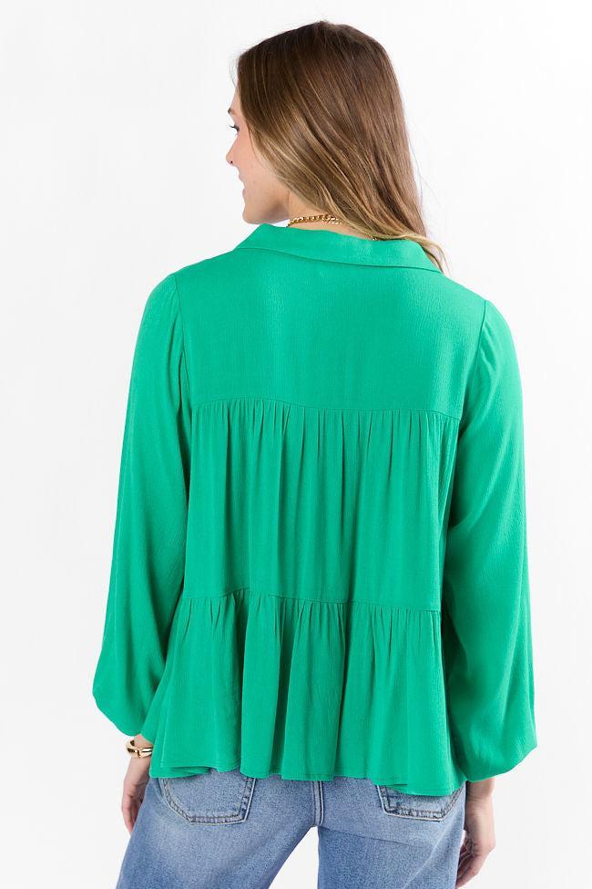 Something Good Green Tiered Relaxed Button Down Blouse SALE Product Image