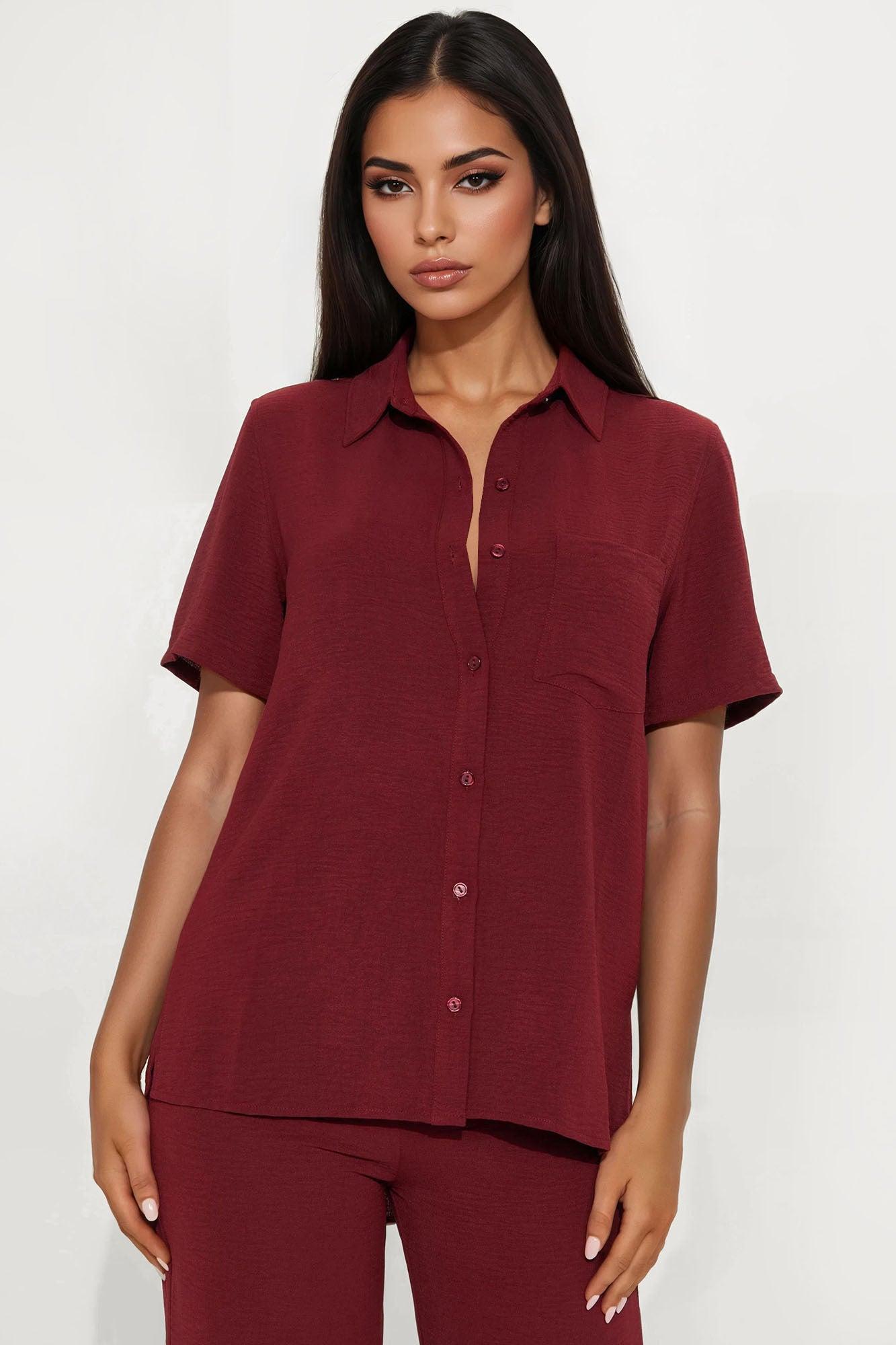 Makenzie Short Sleeve Pant Set - Wine Female Product Image