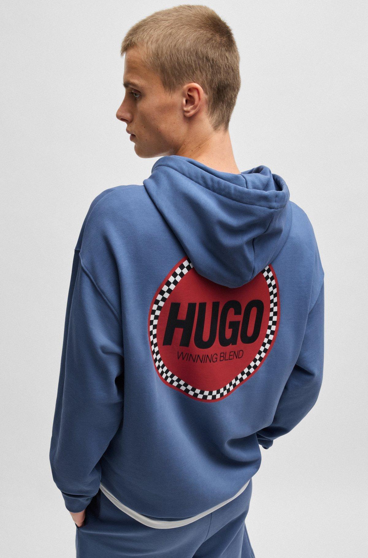 Cotton-terry relaxed-fit hoodie with logo prints Product Image