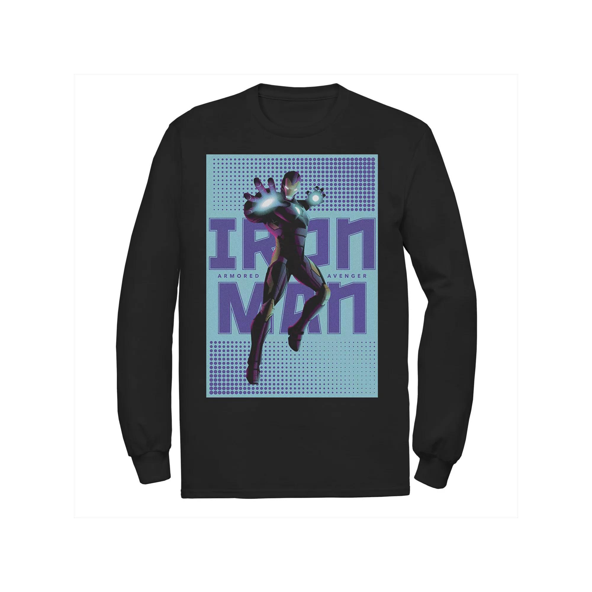 Mens Marvel Iron Man Halftone Pop Art Poster Long Sleeve Graphic Tee Product Image