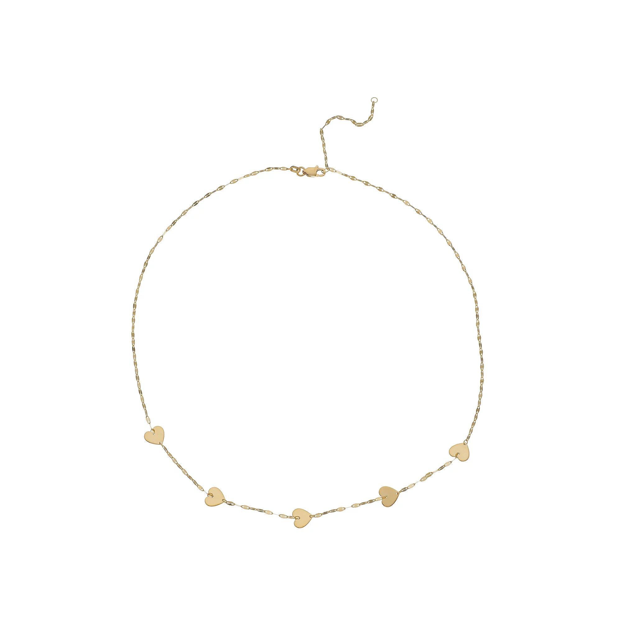 14k Gold Heart Charm Adjustable Station Necklace, Women's, Size: 18" Product Image