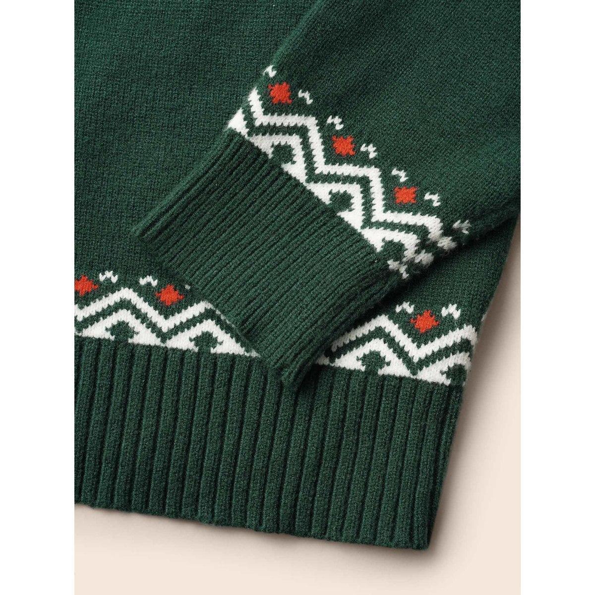 Plus Size Supersoft Essentials Festive Knit Pullover DarkGreen Women Casual Loose Long Sleeve Round Neck Everyday Pullovers BloomChic 22-24/3X Product Image