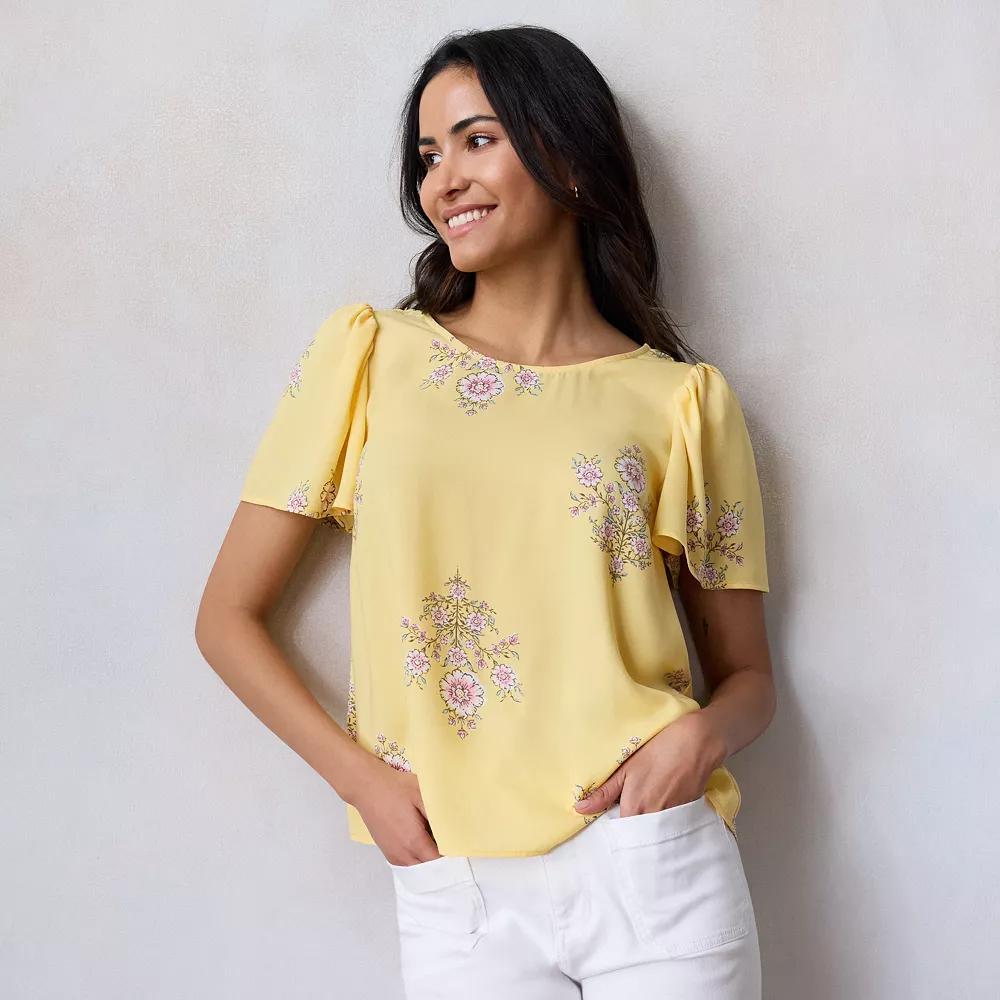 Petite LC Lauren Conrad Flutter Sleeve Woven Top, Women's, Size: XXL Petite, Yellow Lexi Wallpaper Product Image