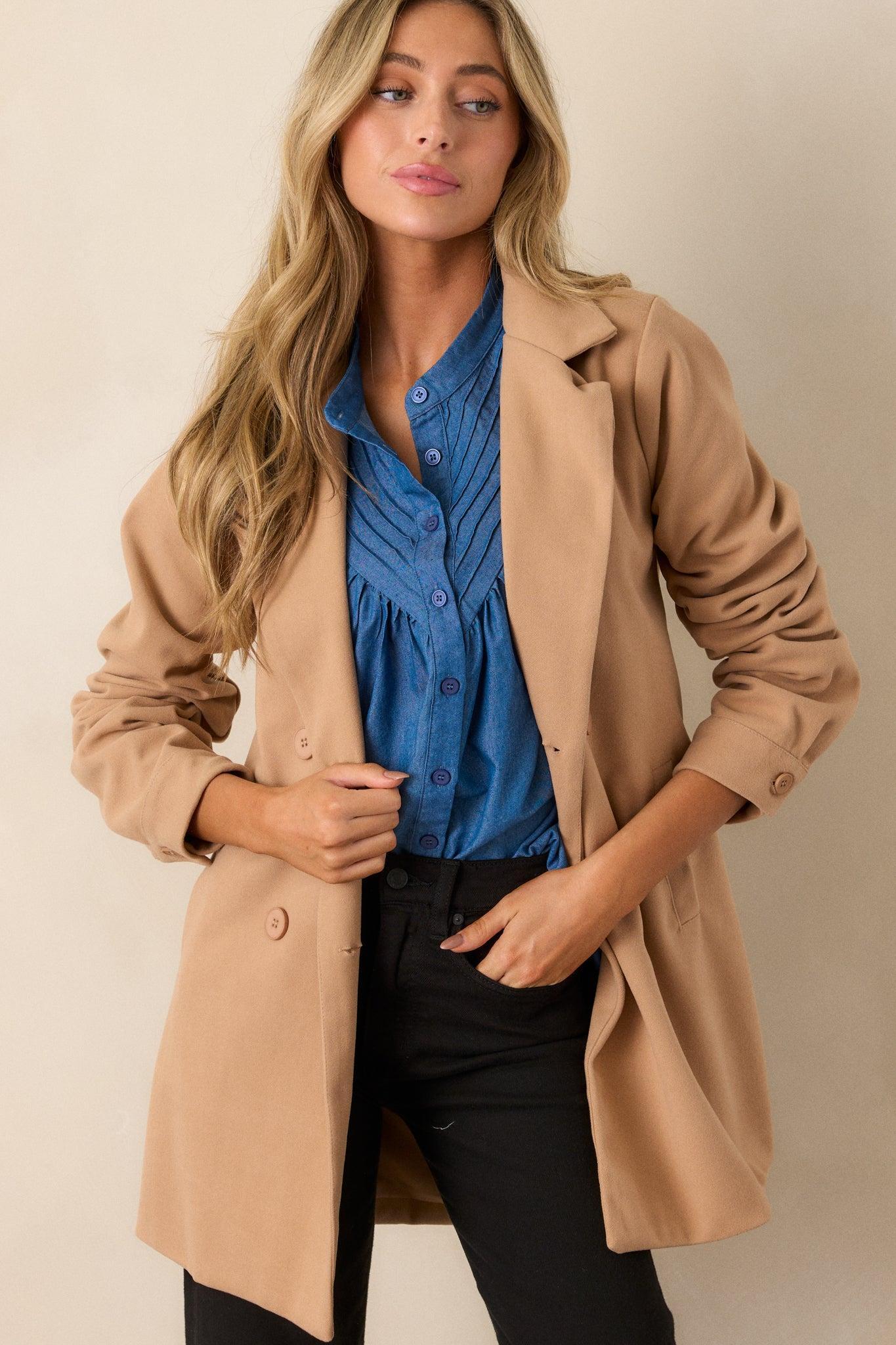 Everything I Need Camel Double-Breasted Coat Product Image