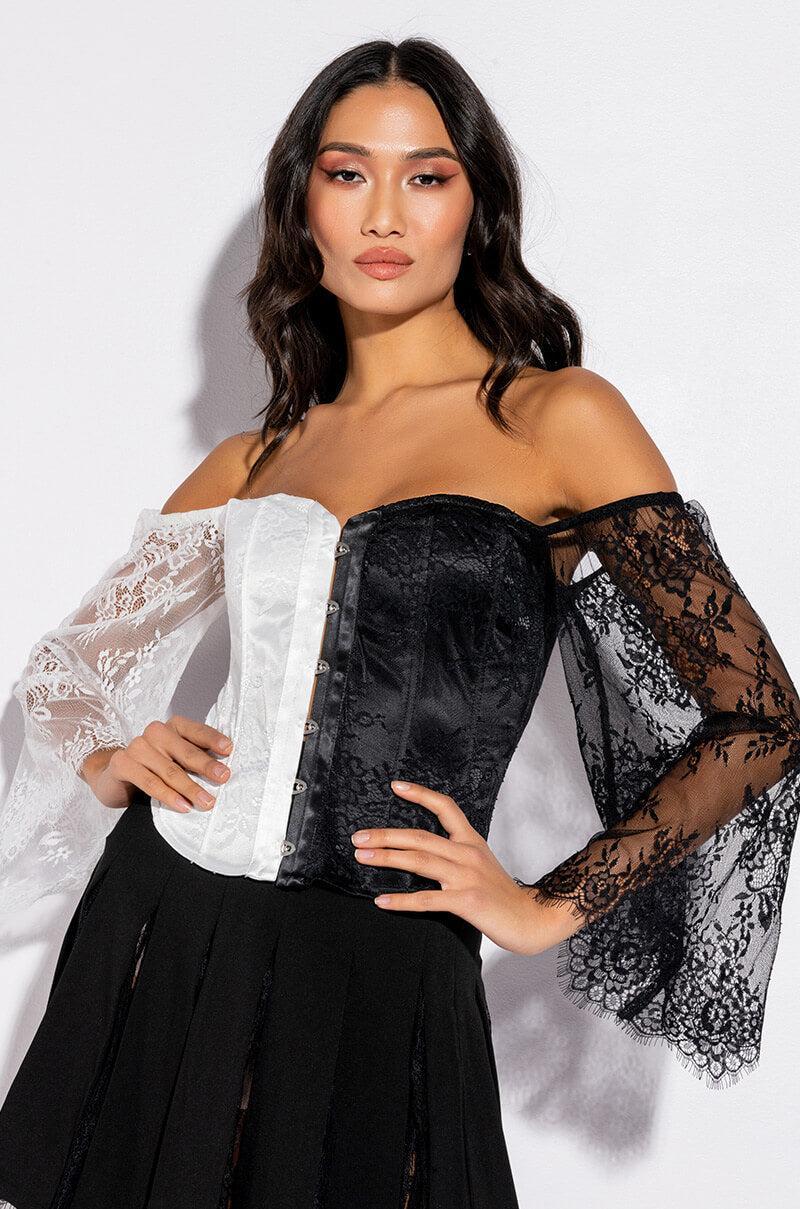 DREAMY OFF THE SHOULDER LACE CORSETED BLOUSE Product Image
