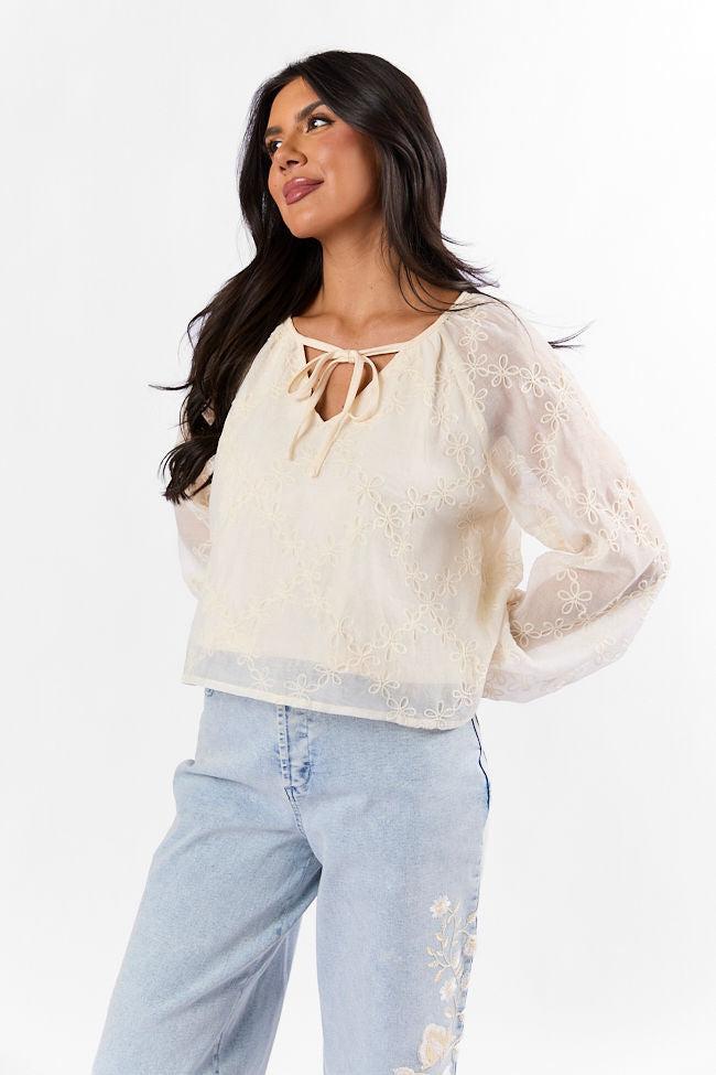 Face The Music Cream Embroidered Blouse FINAL SALE Product Image
