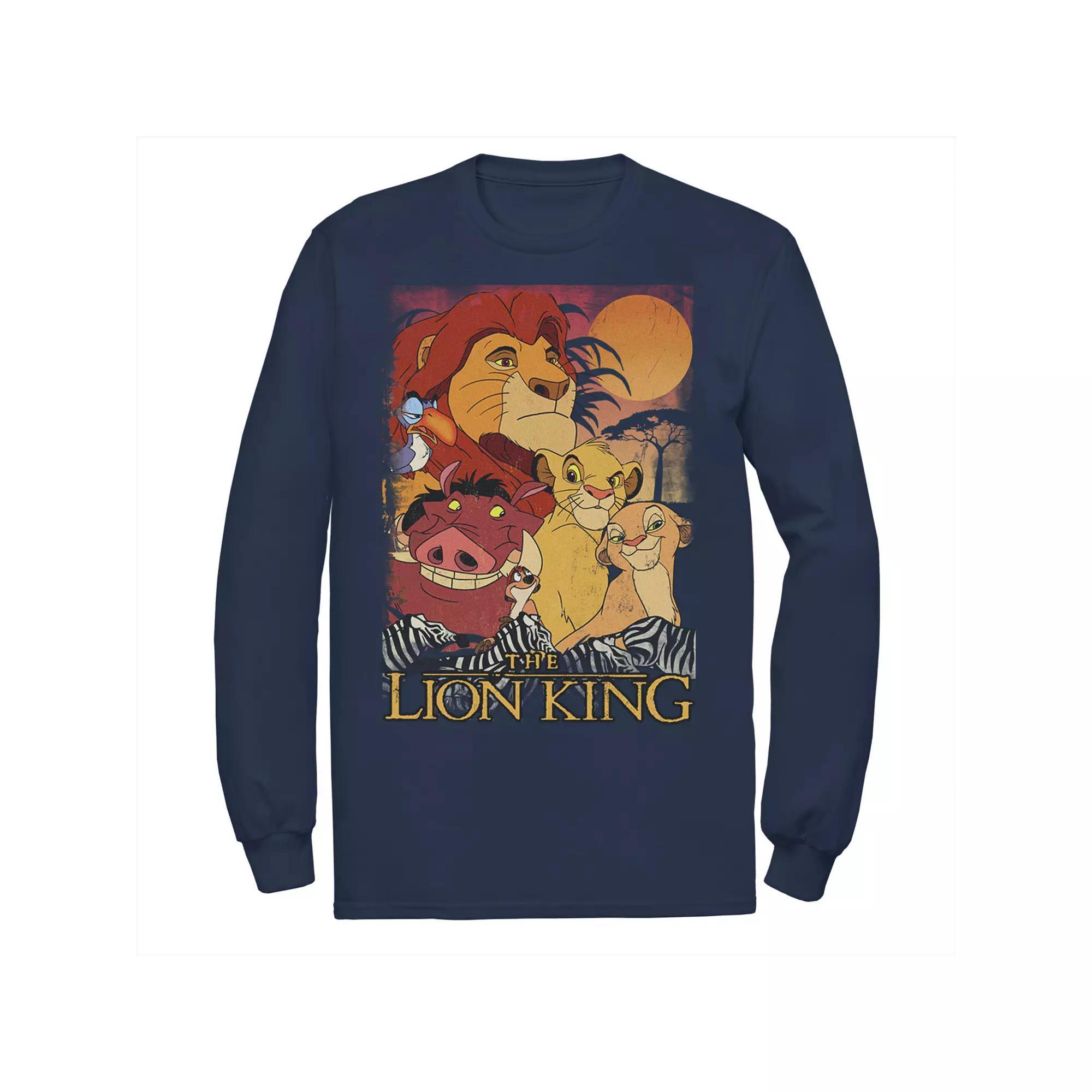 Disney's The Lion King Men's Happy Group Shot Sunset Vintage Poster Tee, Size: Medium, Black Product Image