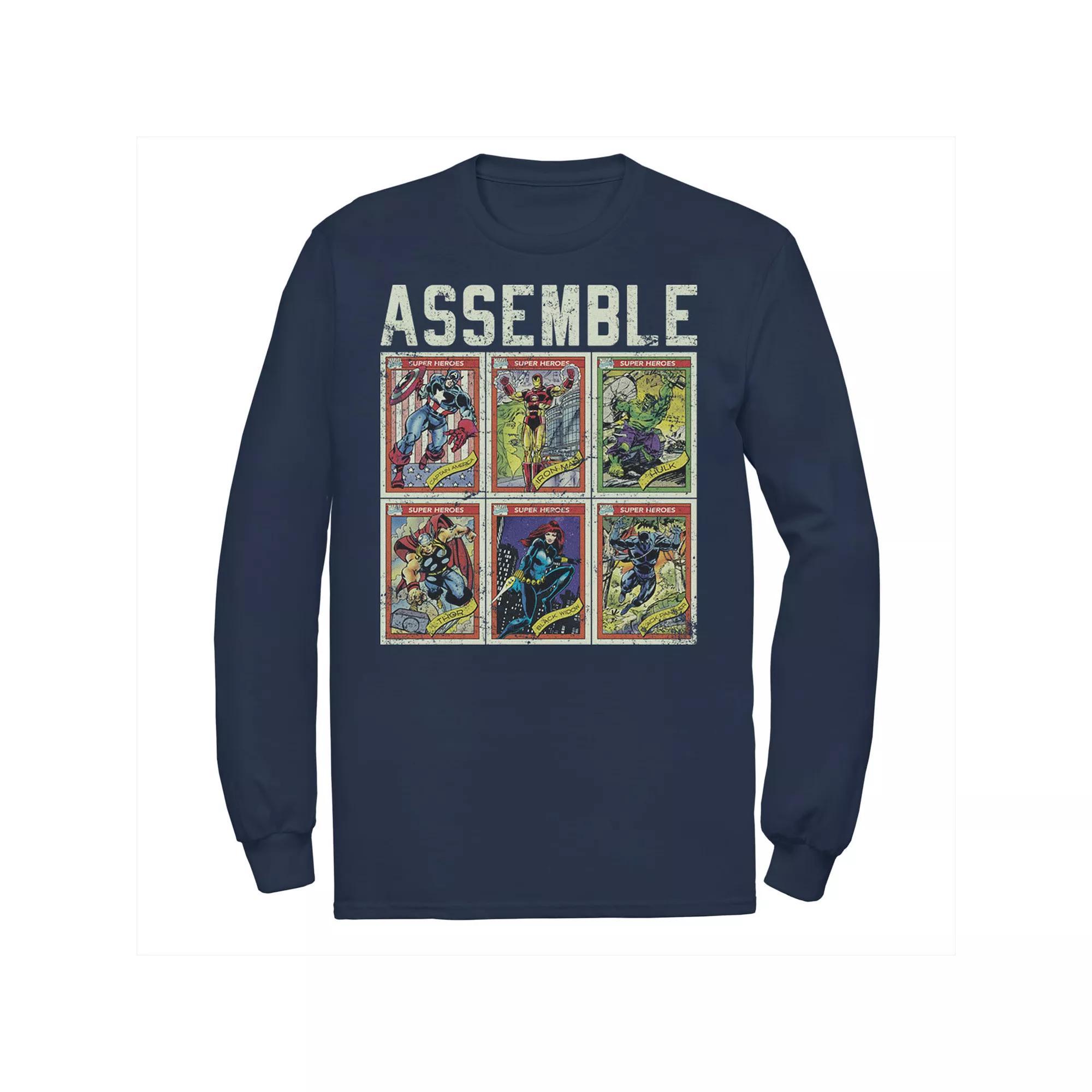 Men's Marvel Assemble Avengers Trading Cards Stacked Poster Tee, Size: Small, Blue Product Image