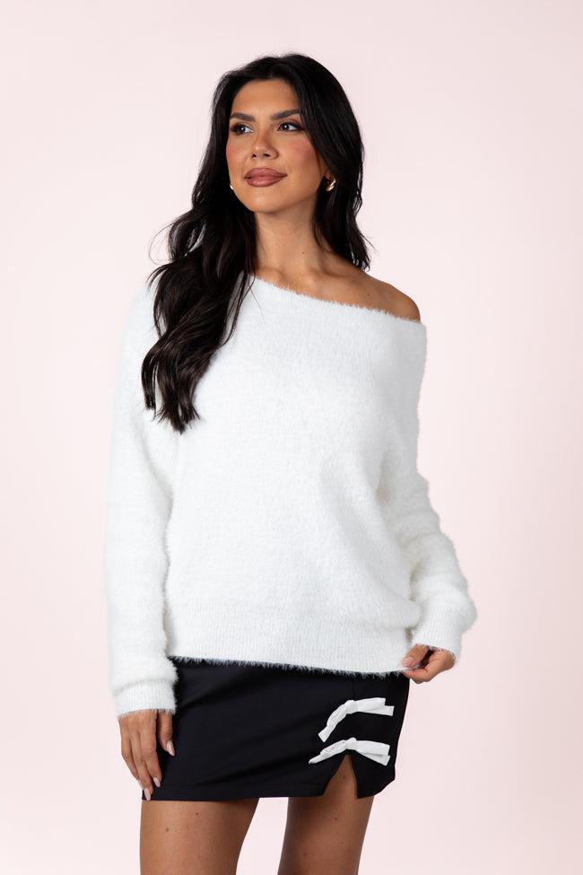 Sweet Memories Ivory Boatneck Fuzzy Sweater FINAL SALE Product Image