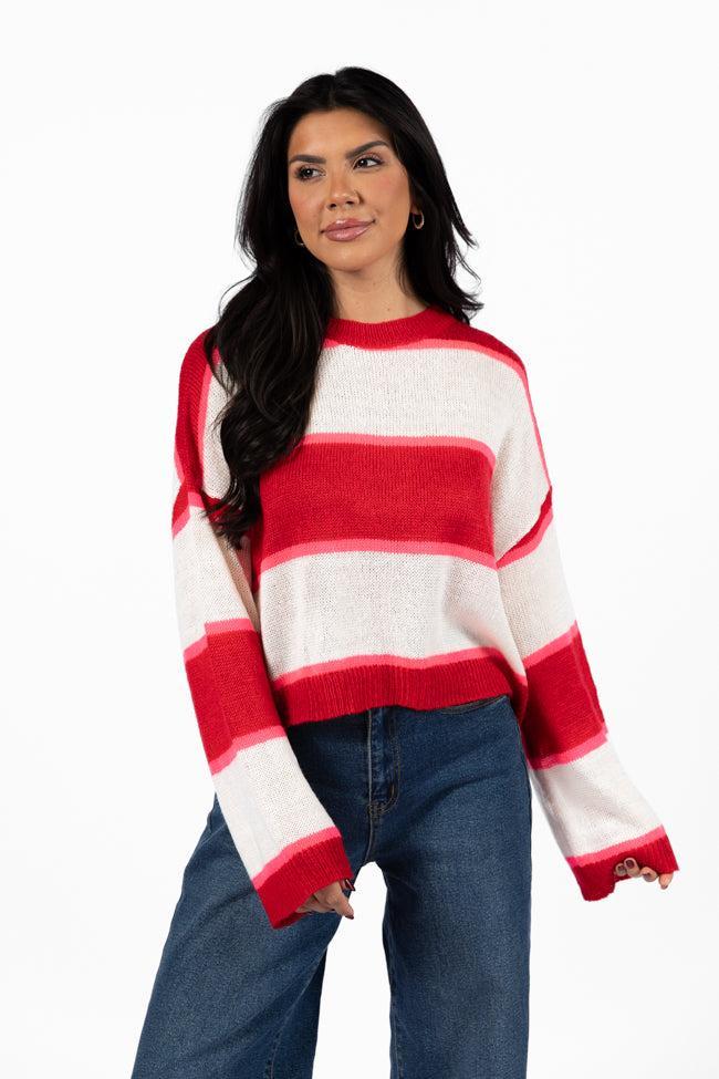 Don't Prove I'm Right Red And Pink Striped Sweater SALE Product Image