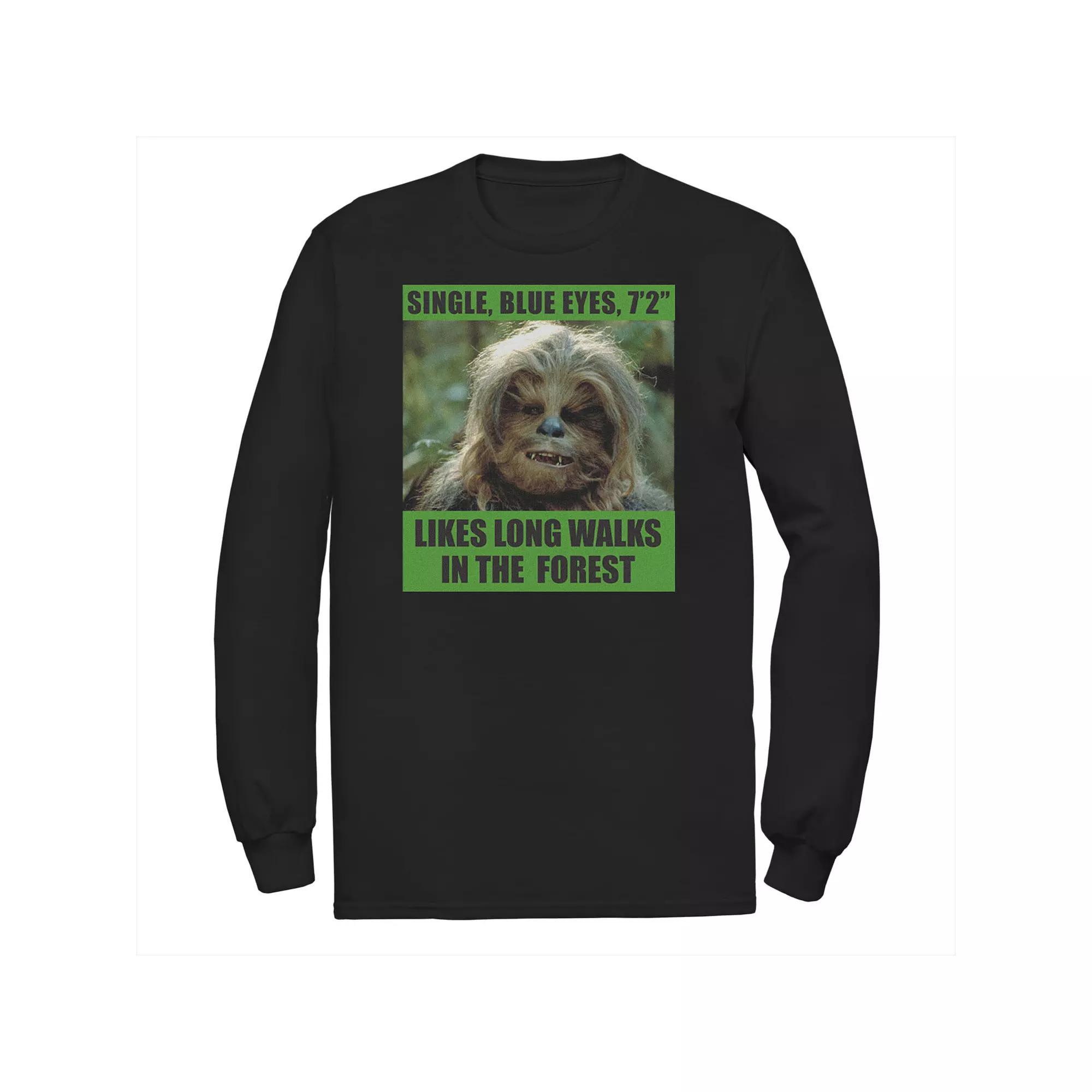 Men's Star Wars Chewbacca Single Blue Eyes Likes Long Walks Tee, Size: Large, Black Product Image