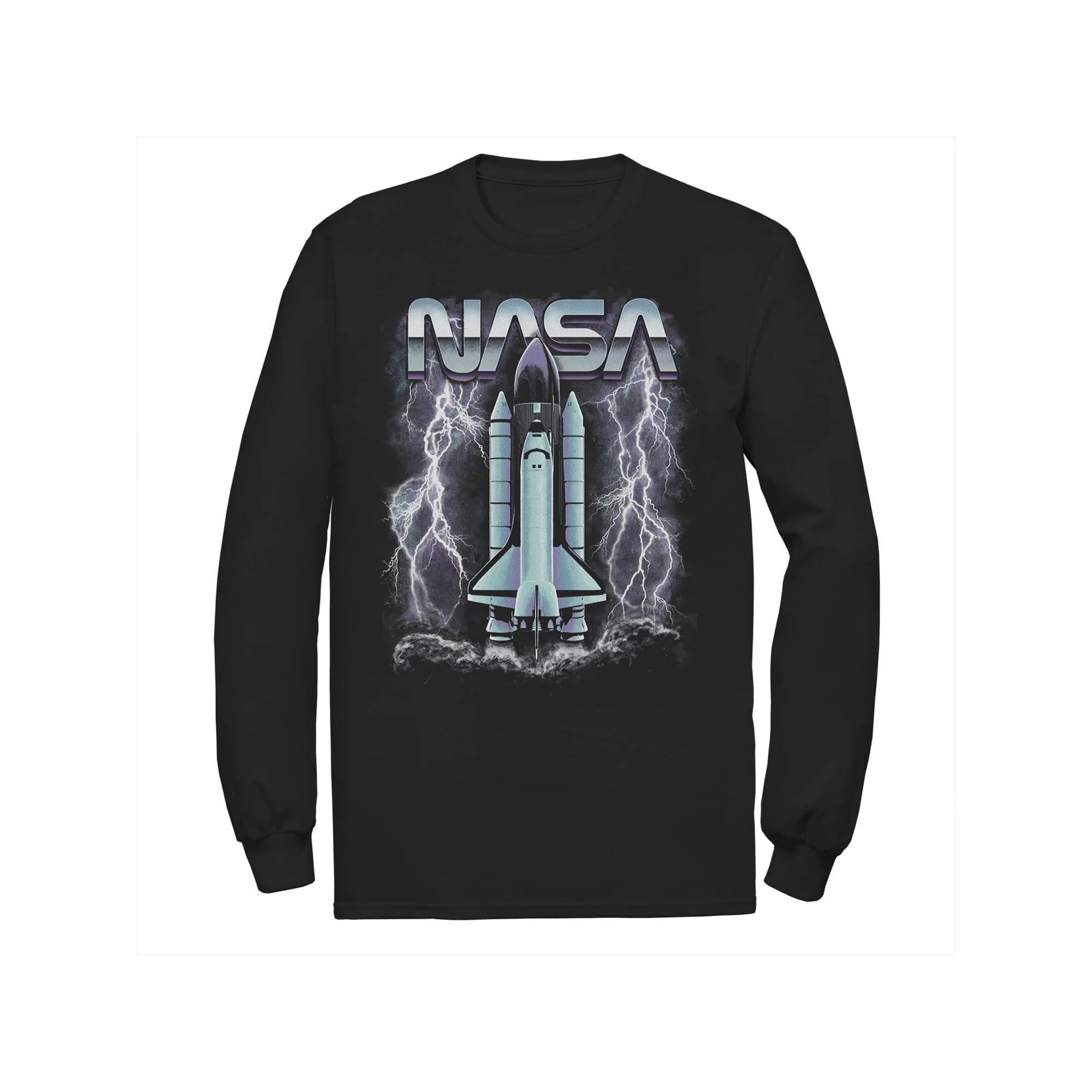 Men's NASA Rocket Ship Struck By Lightning Long Sleeve Graphic Tee, Size: XL, Black Product Image