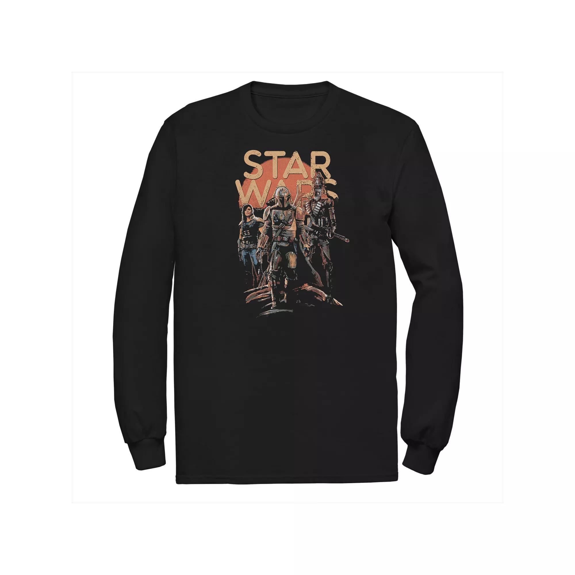 Men's Star Wars The Mandalorian Character Entourage Long Sleeve Graphic Tee, Size: Medium, Black Product Image